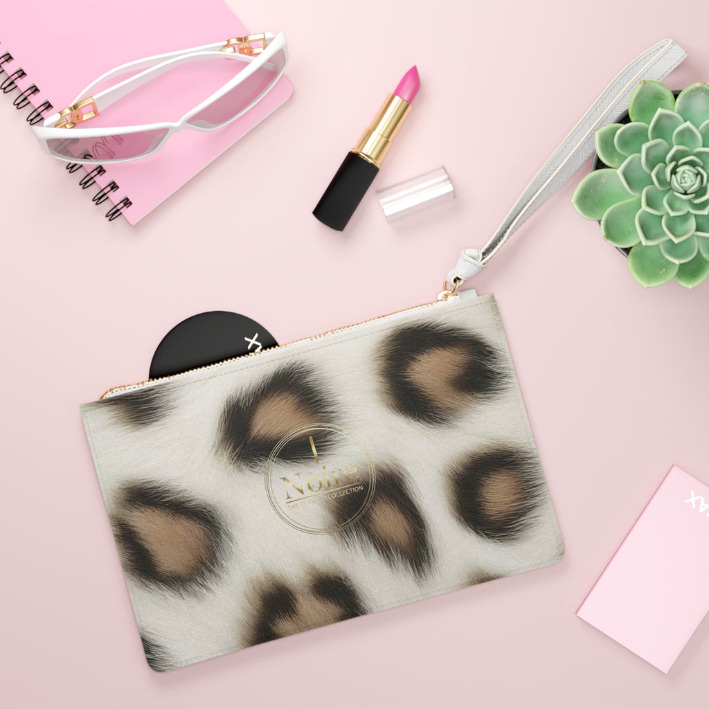 Leopard Print Clutch Bag – Neutral Faux Fur Wristlet