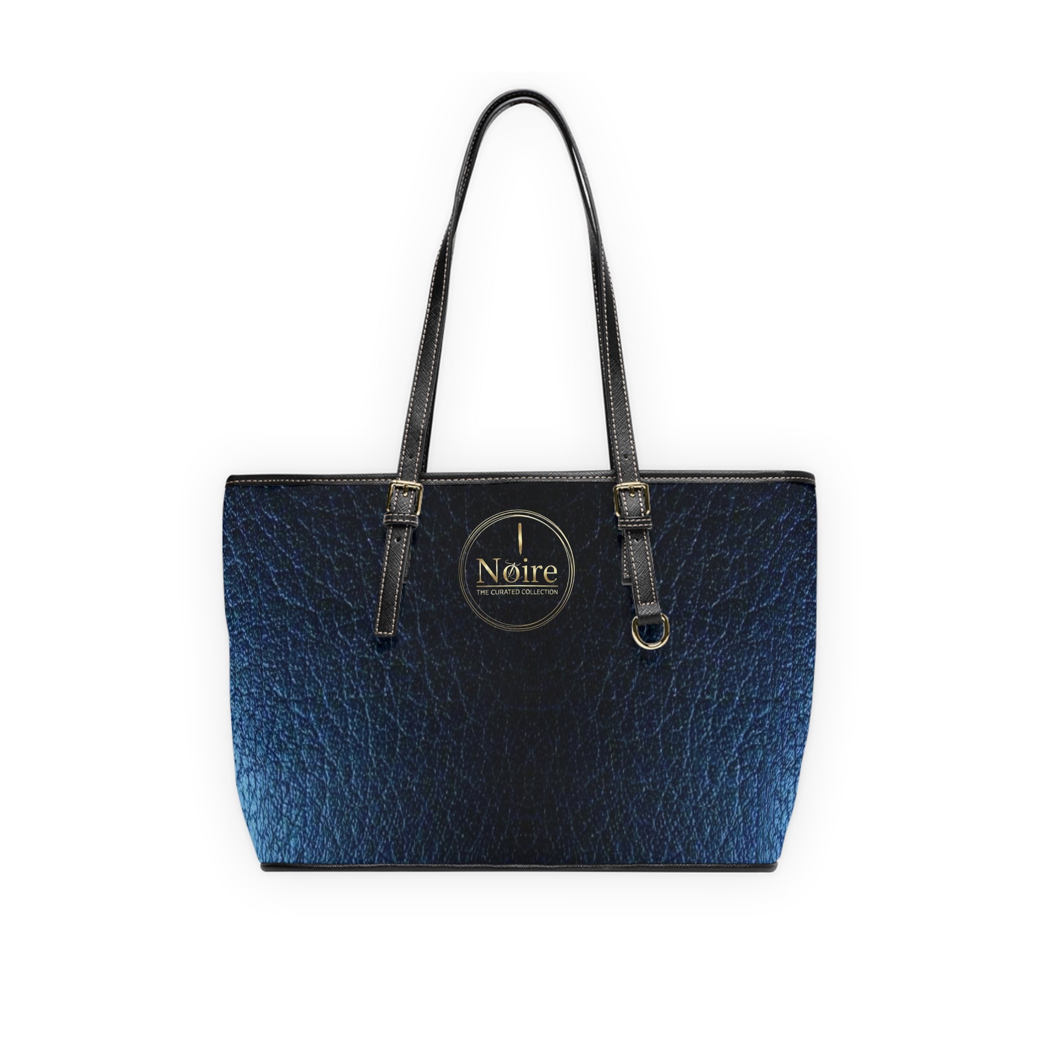 Navy Textured PU Leather Shoulder Bag — Classic Tote for Everyday & Work