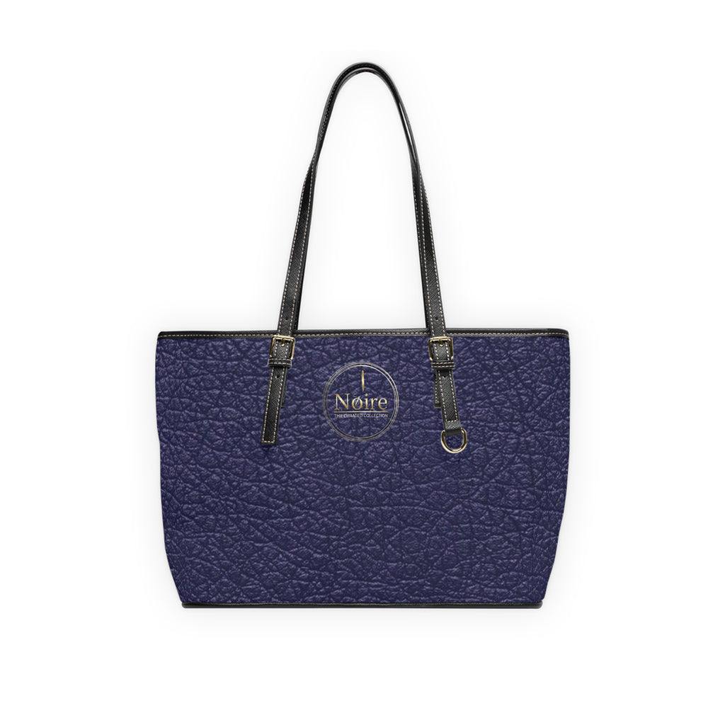 Noire Embossed PU Leather Shoulder Bag – Navy Tote with Gold Logo