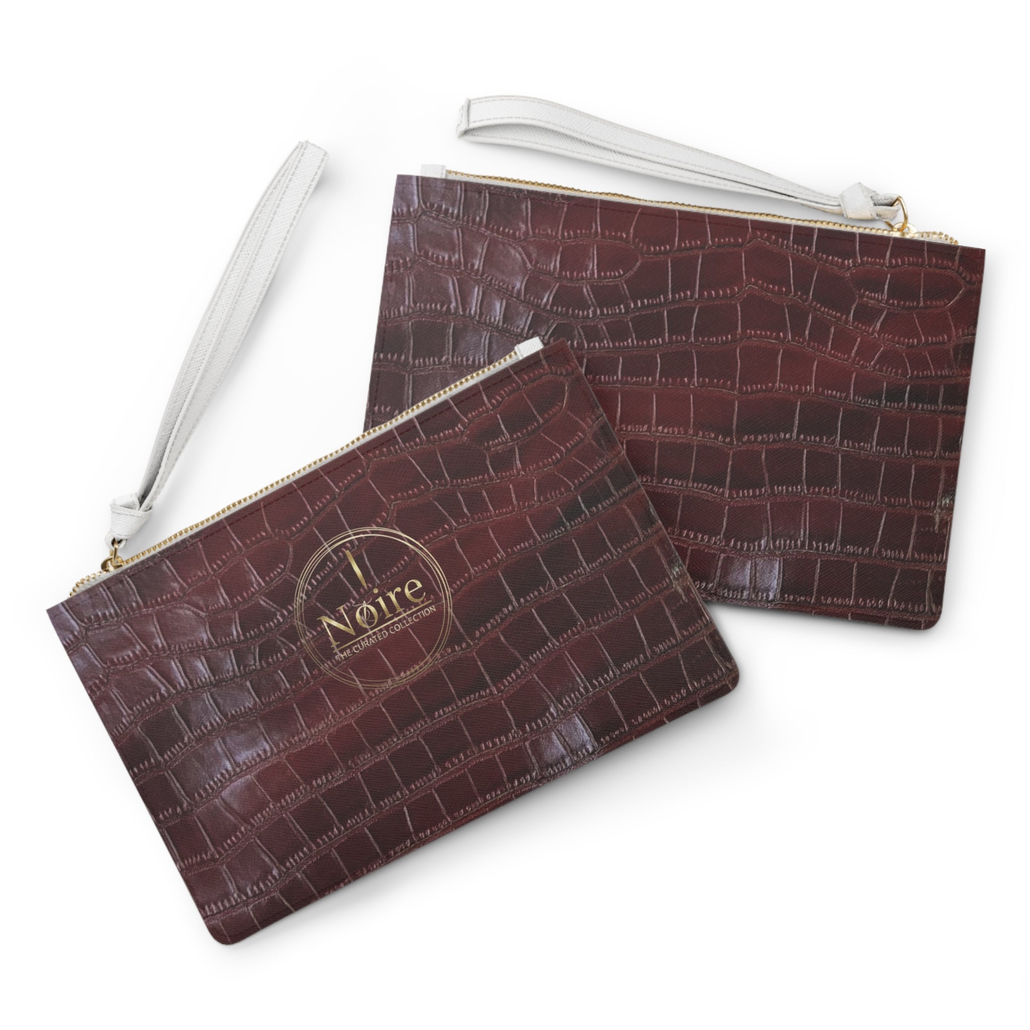 Croc Embossed Leather Clutch Bag — Burgundy Wristlet Evening Purse