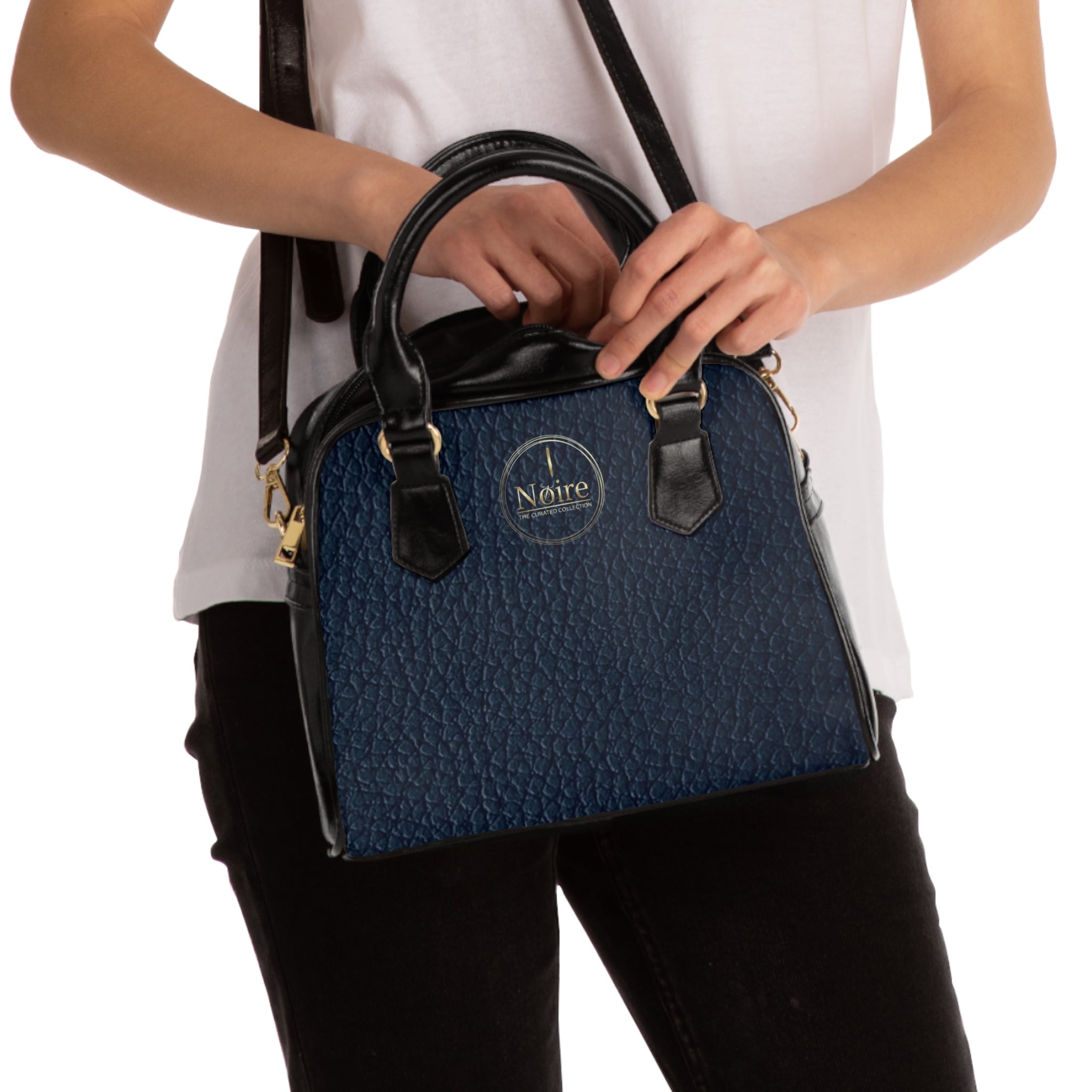Navy Pebble Leather Shoulder Handbag – Classic Structured Satchel