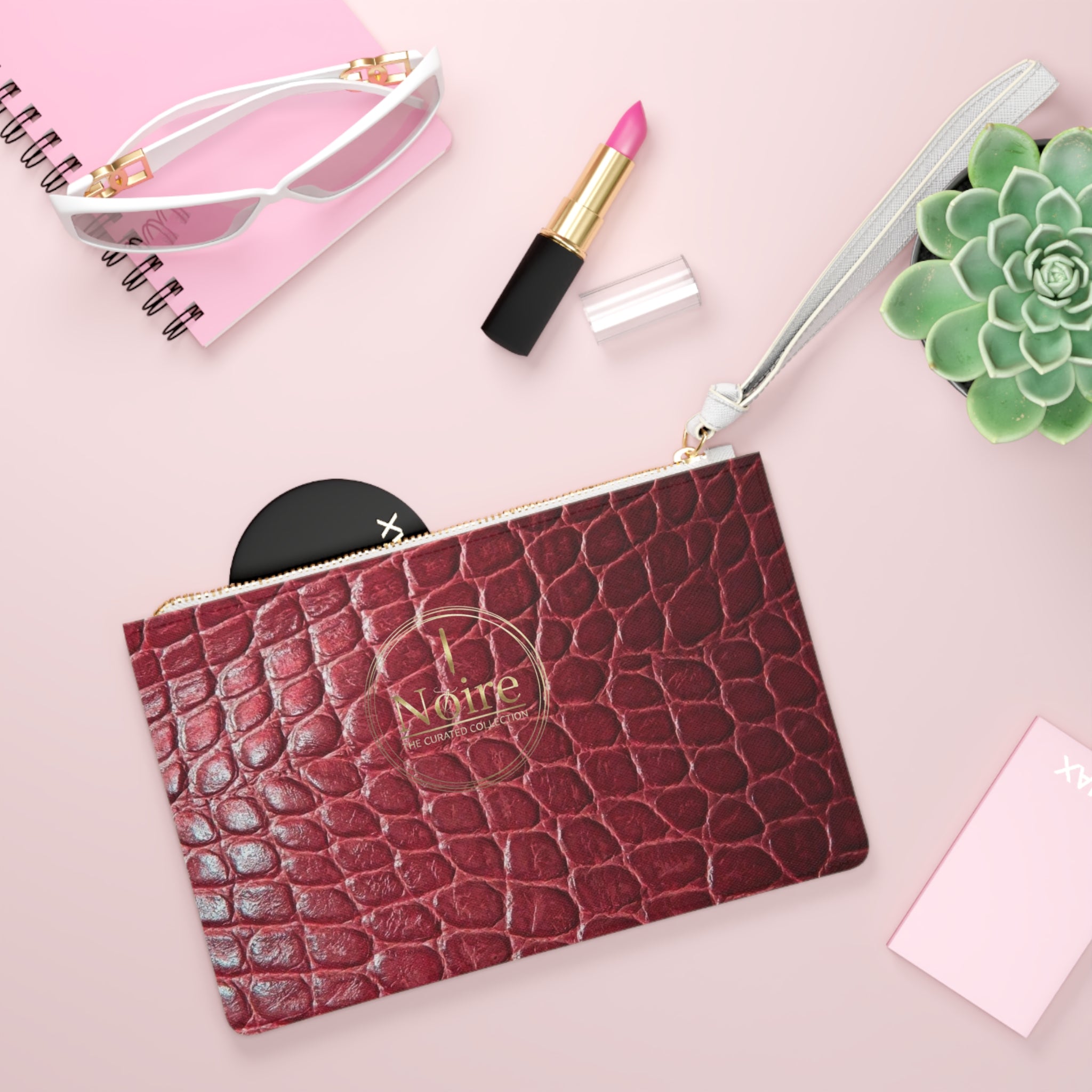 Croc-Embossed Burgundy Clutch Bag — Elegant Wristlet Purse