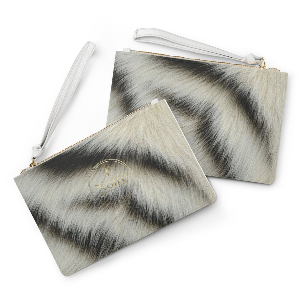 Snow Tiger Print Clutch Bag — Faux Fur Zebra Stripe Wristlet