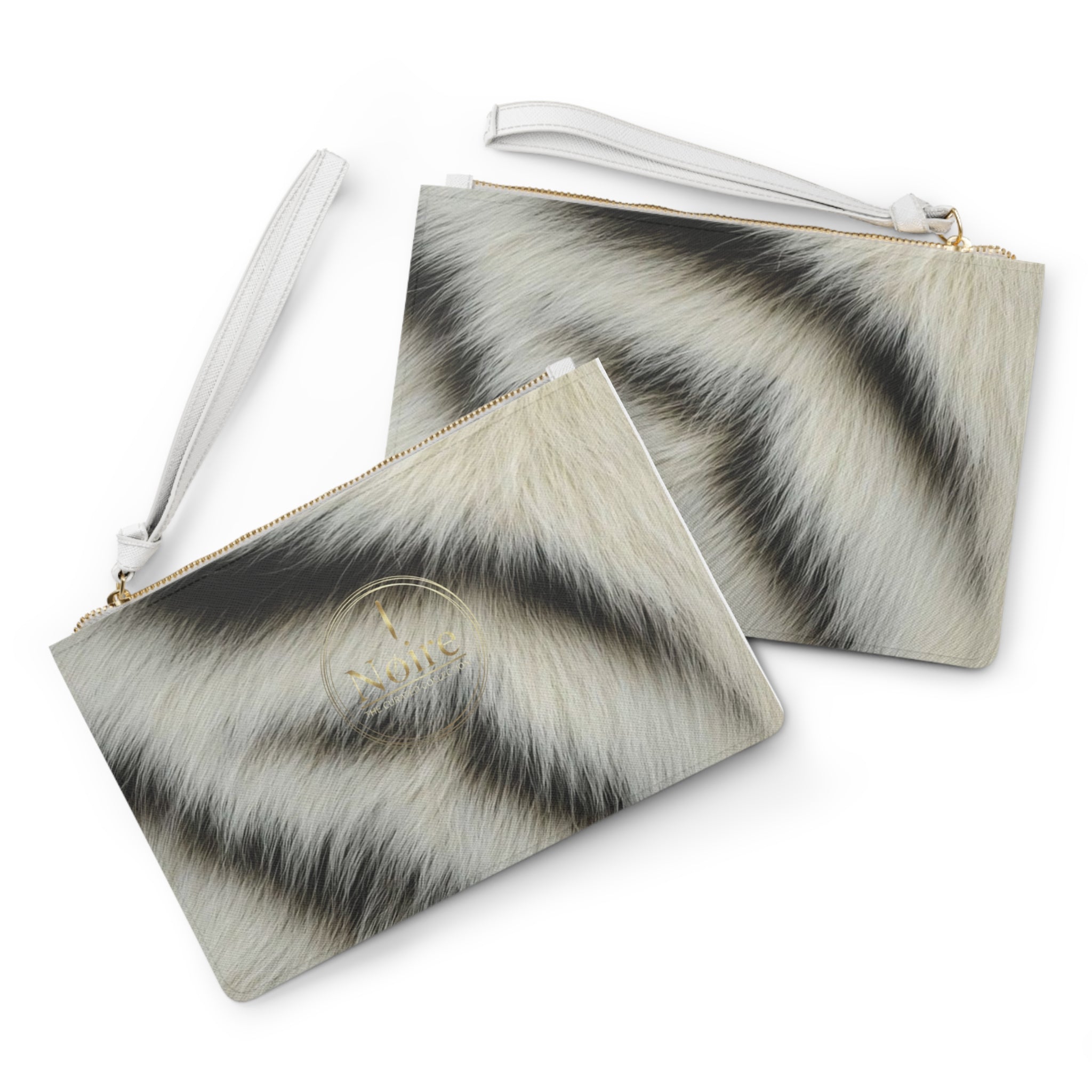 Snow Tiger Print Clutch Bag — Faux Fur Zebra Stripe Wristlet