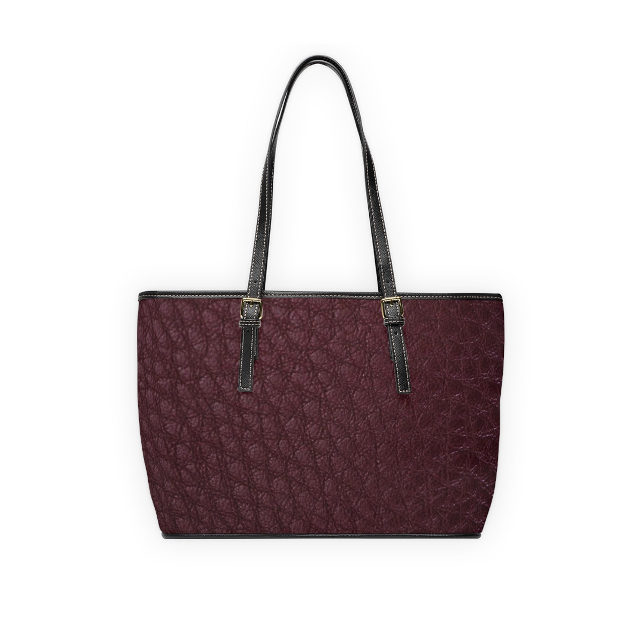 Quilted PU Leather Shoulder Bag — Burgundy Tote with Adjustable Straps