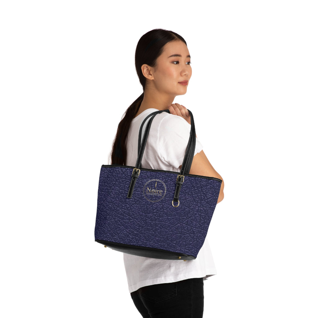 Noire Embossed PU Leather Shoulder Bag – Navy Tote with Gold Logo