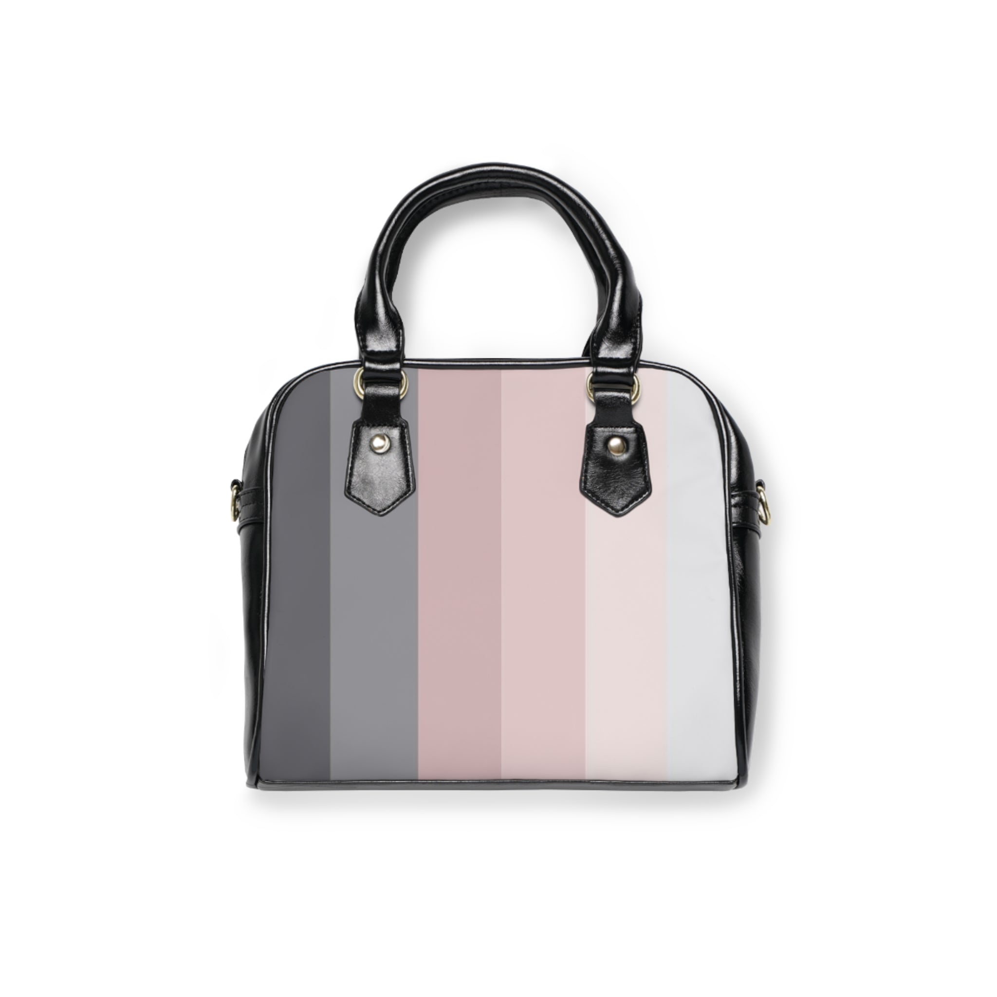 Pastel Striped Shoulder Handbag – Neutral Pink & Gray Fashion Tote