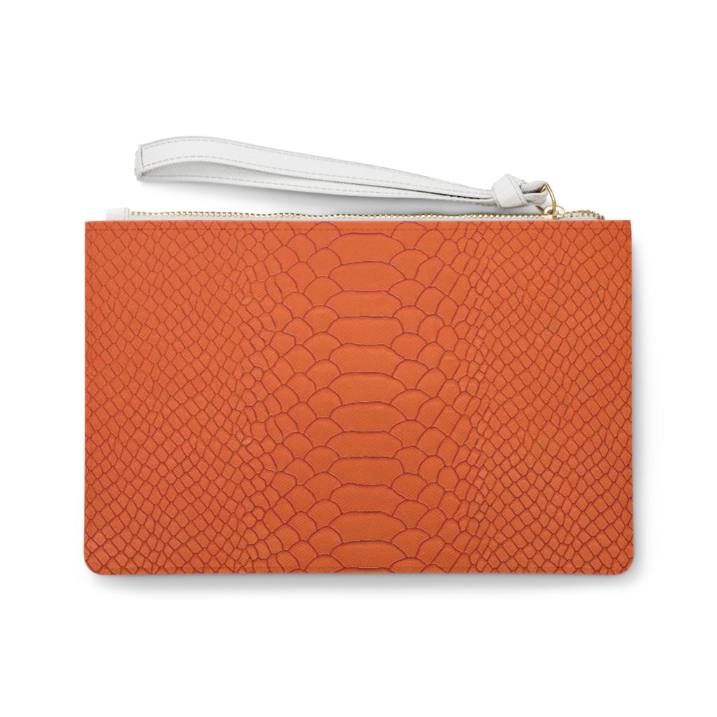 Orange Snake-Embossed Clutch Bag — Wristlet Evening Purse