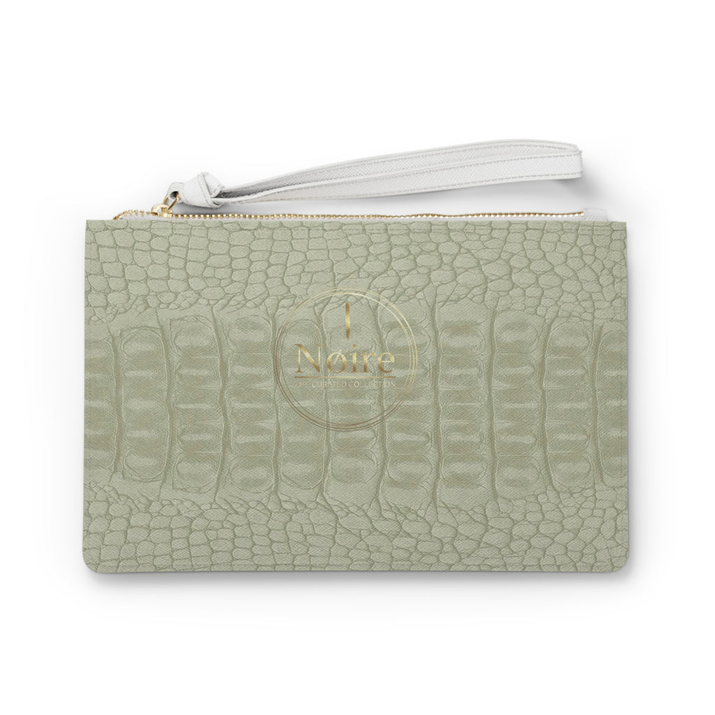 Sage Croc-Embossed Leather Clutch