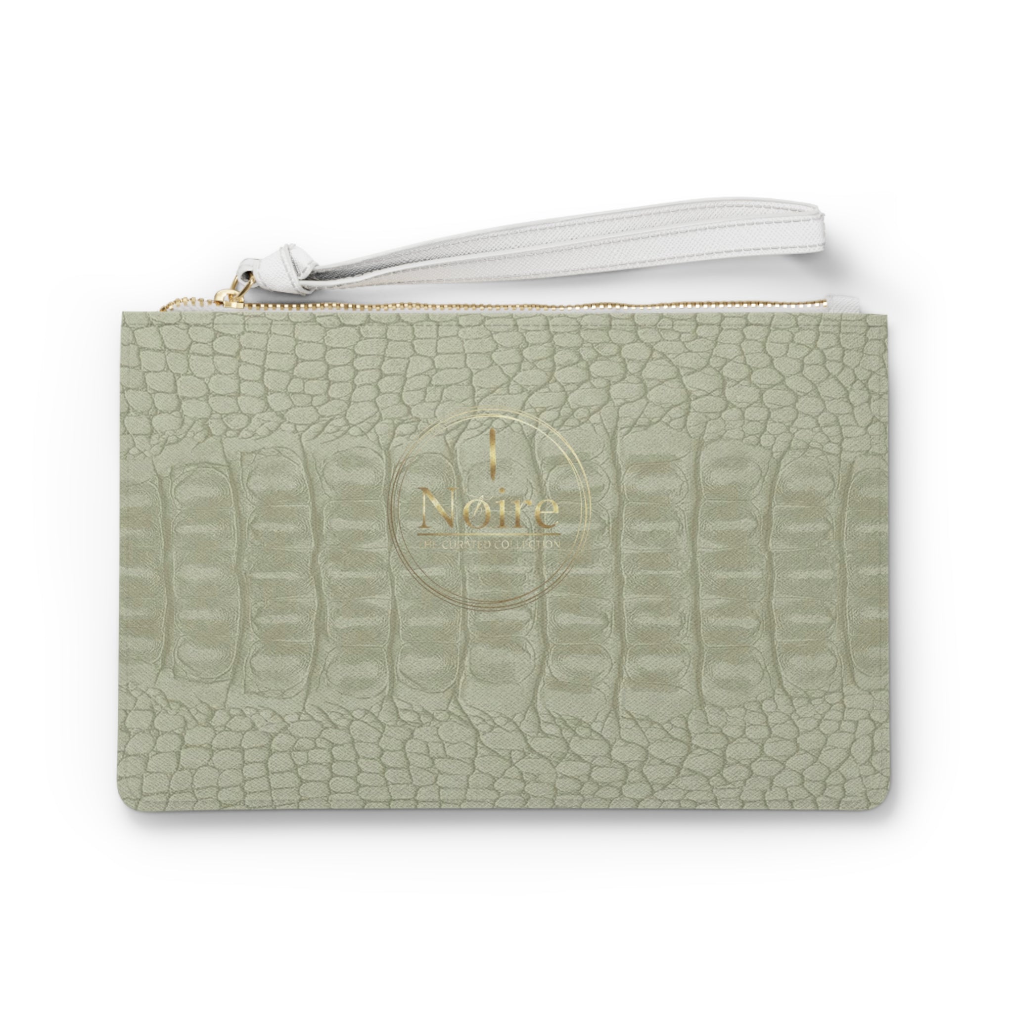 Sage Croc-Embossed Leather Clutch