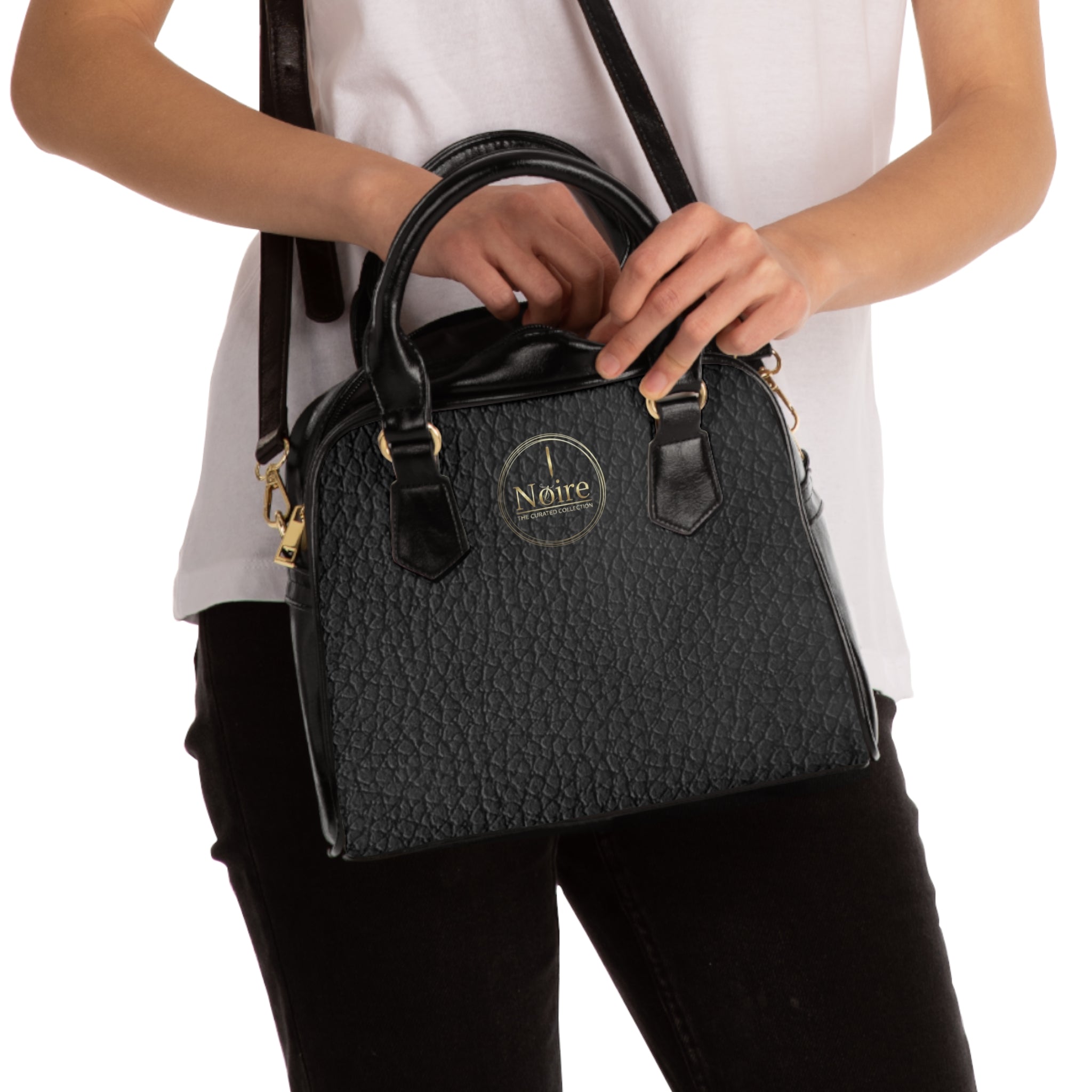 Noire Quilted Shoulder Handbag — Black Faux Leather Satchel