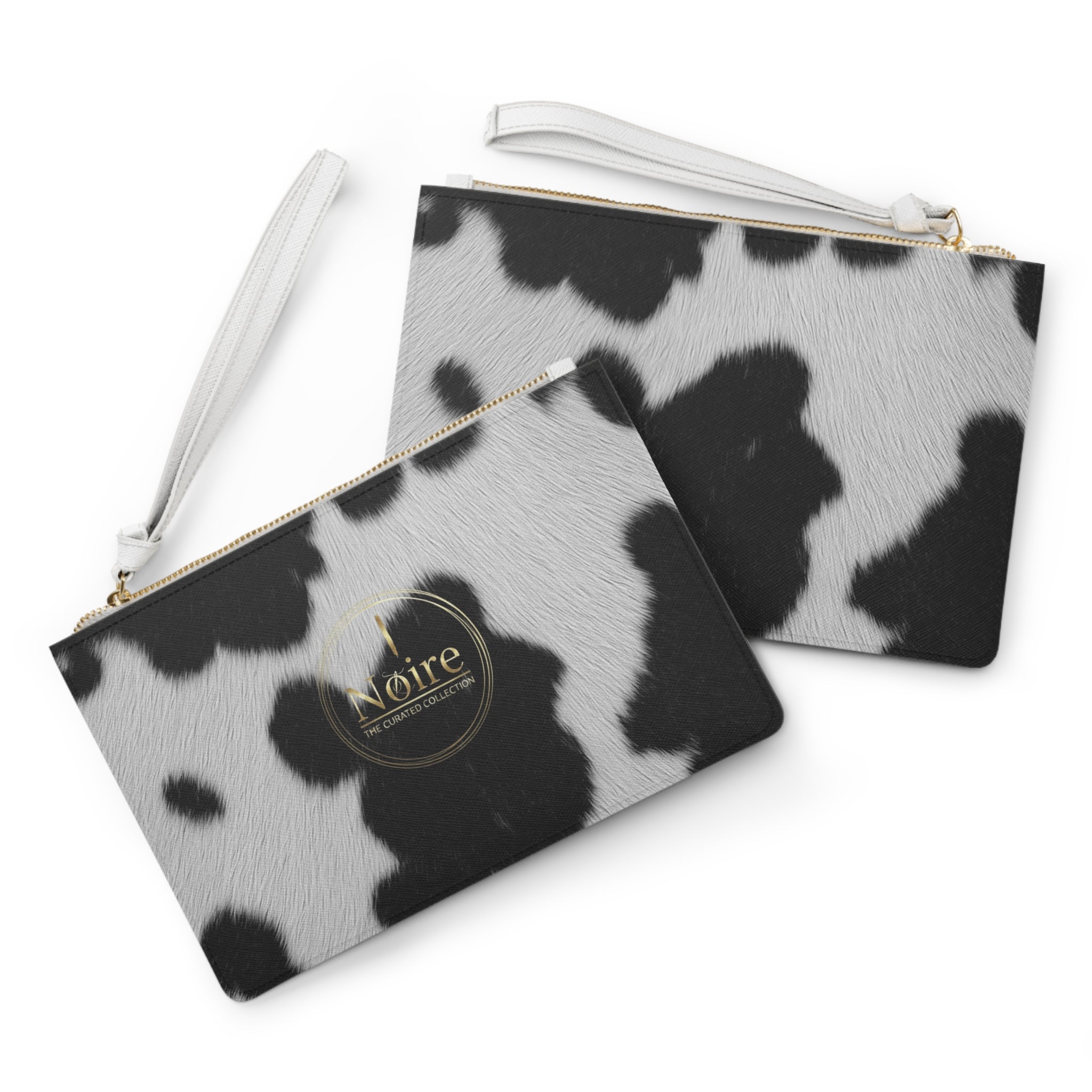 Cow Print Wristlet Clutch Bag — Black & White Faux Fur Pattern