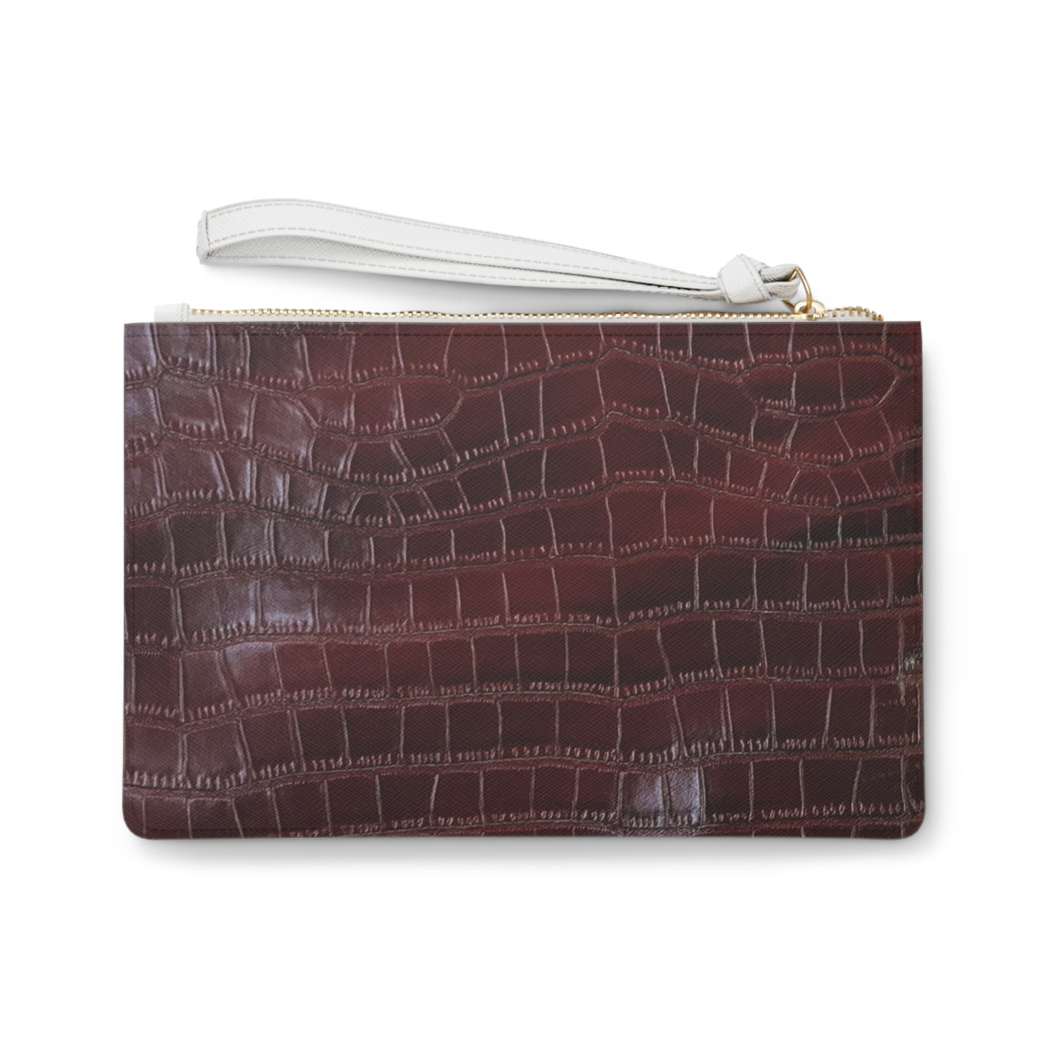 Croc Embossed Leather Clutch Bag — Burgundy Wristlet Evening Purse