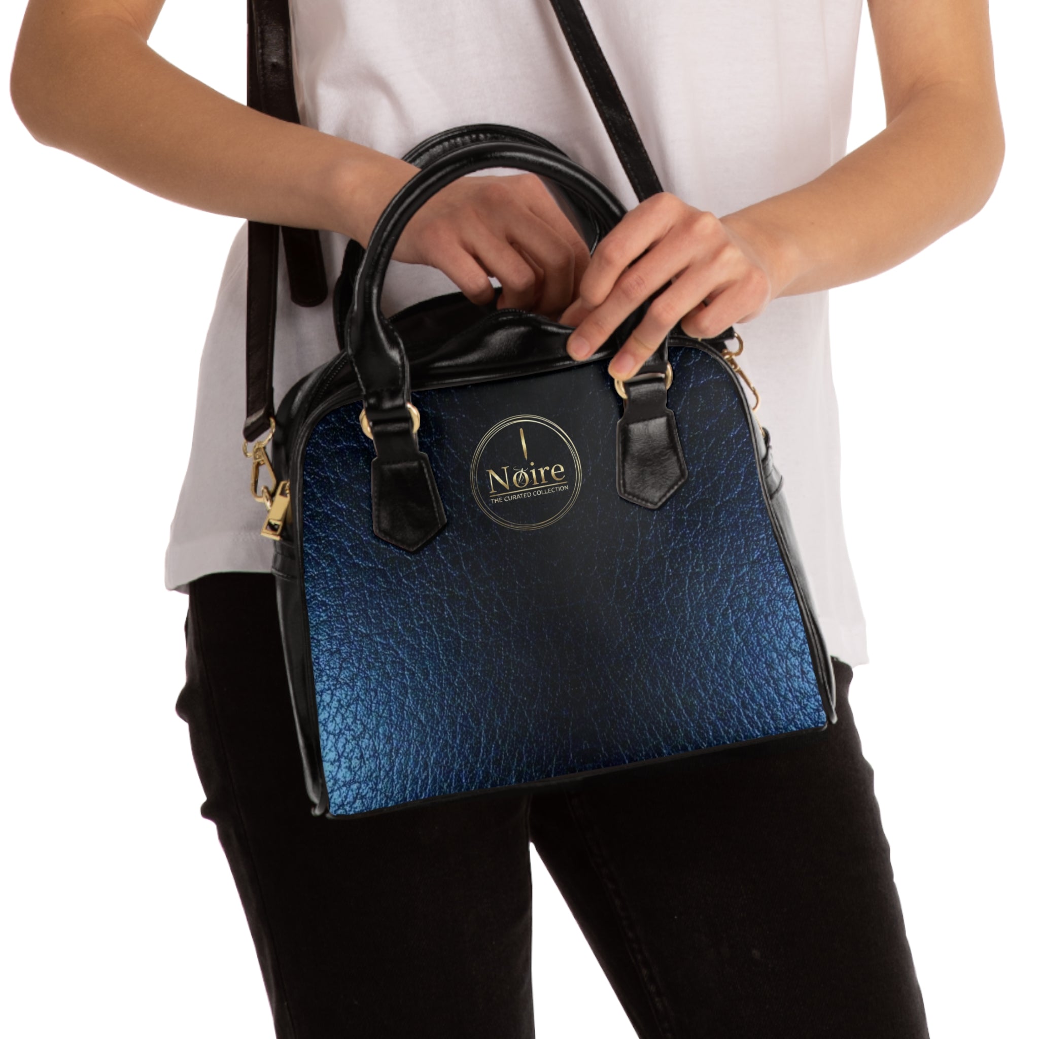Leatherette Shoulder Handbag – Midnight Blue Textured Tote