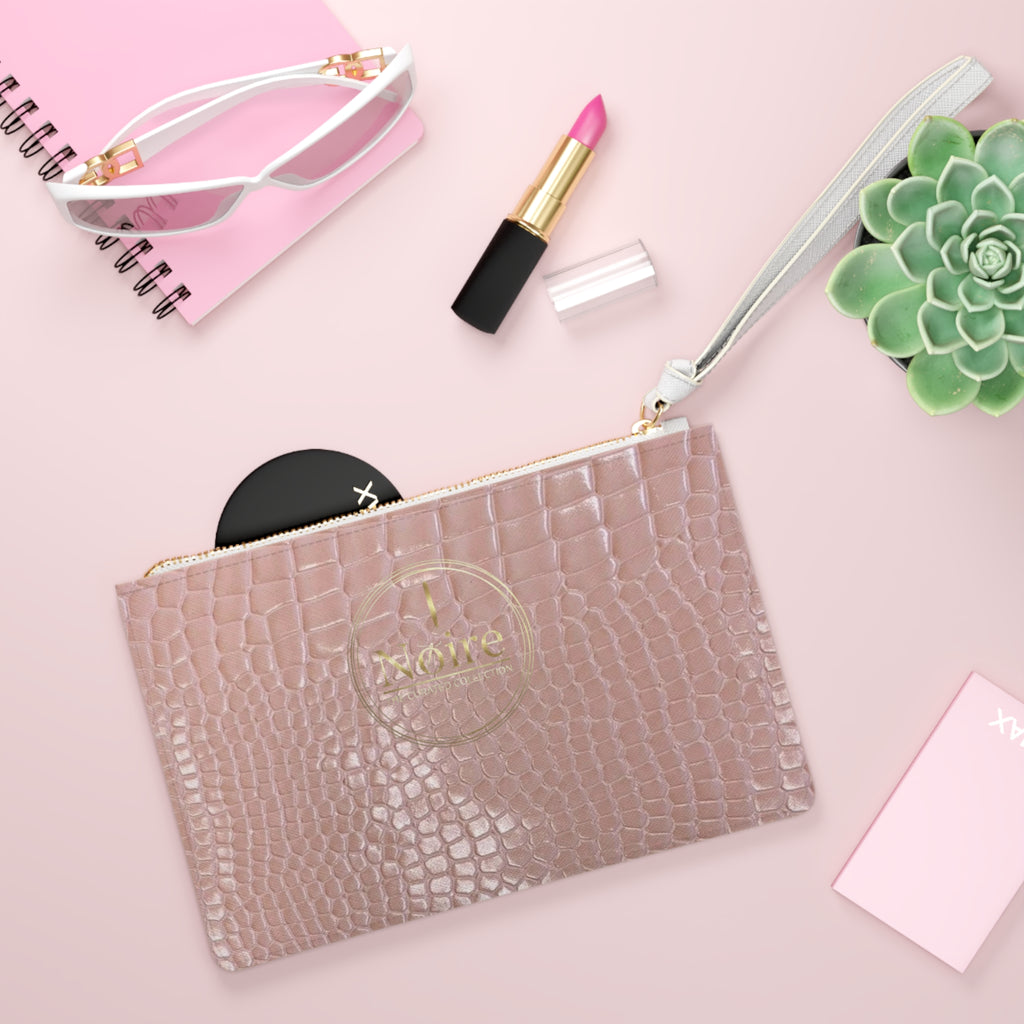 Blush Croc Clutch Bag — Faux Crocodile Wristlet