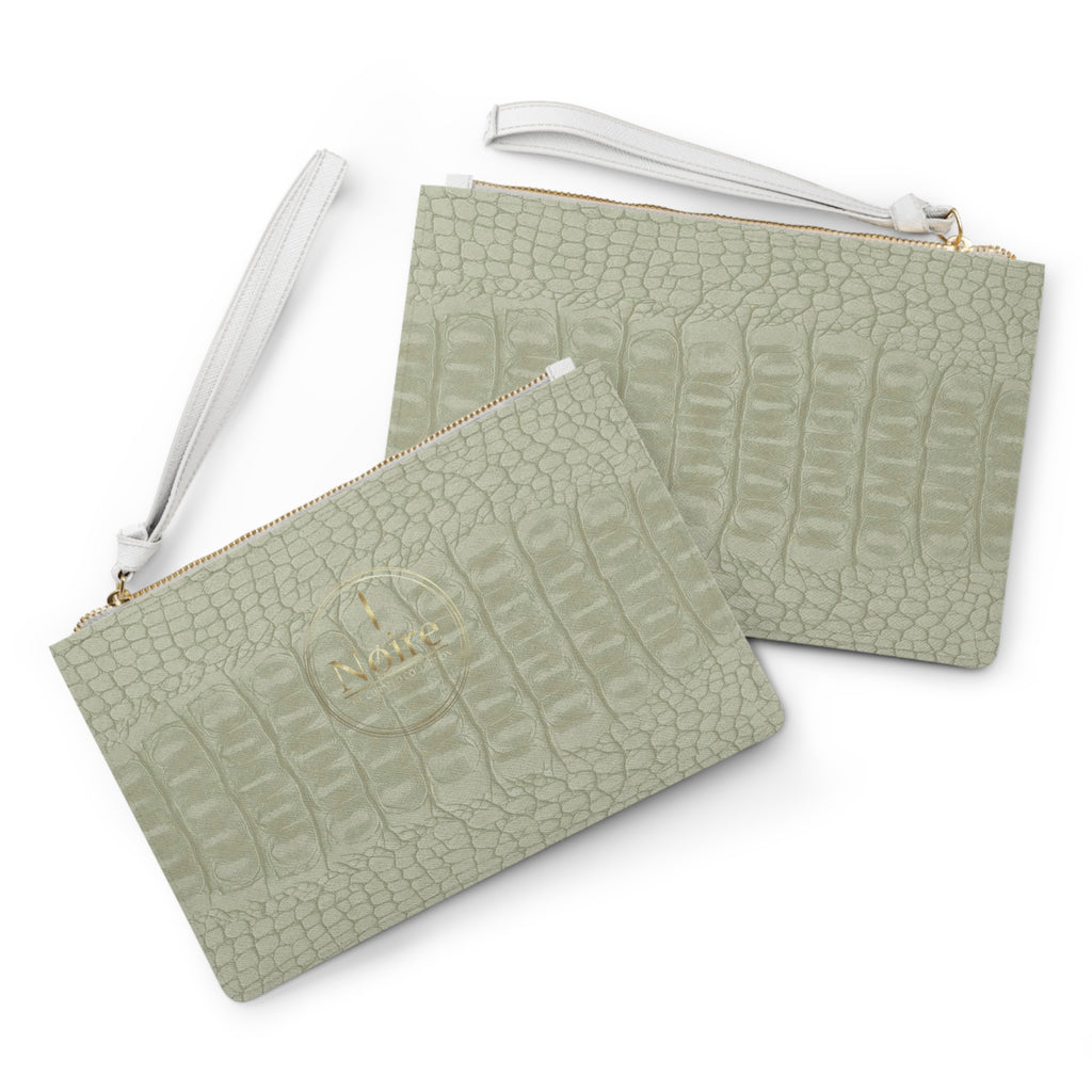 Sage Croc-Embossed Leather Clutch