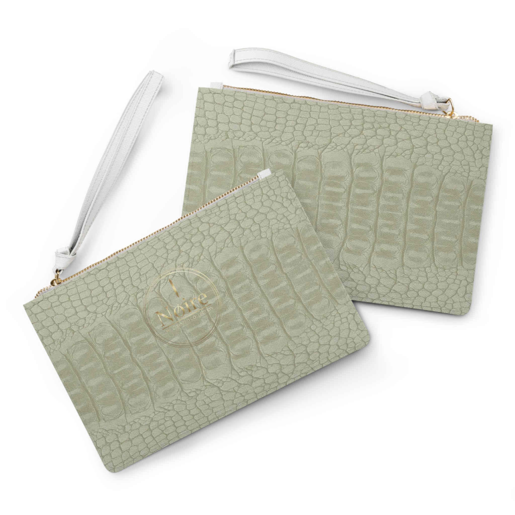 Sage Croc-Embossed Leather Clutch