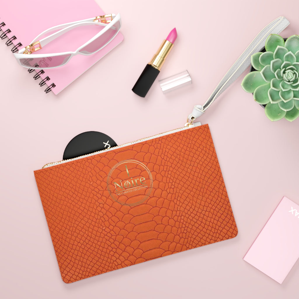 Orange Snake-Embossed Clutch Bag — Wristlet Evening Purse