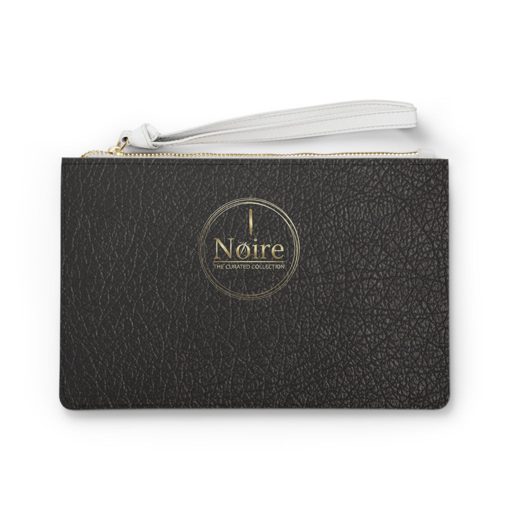 Noire Black Leather Wristlet Clutch Bag — Elegant Zippered Evening Purse