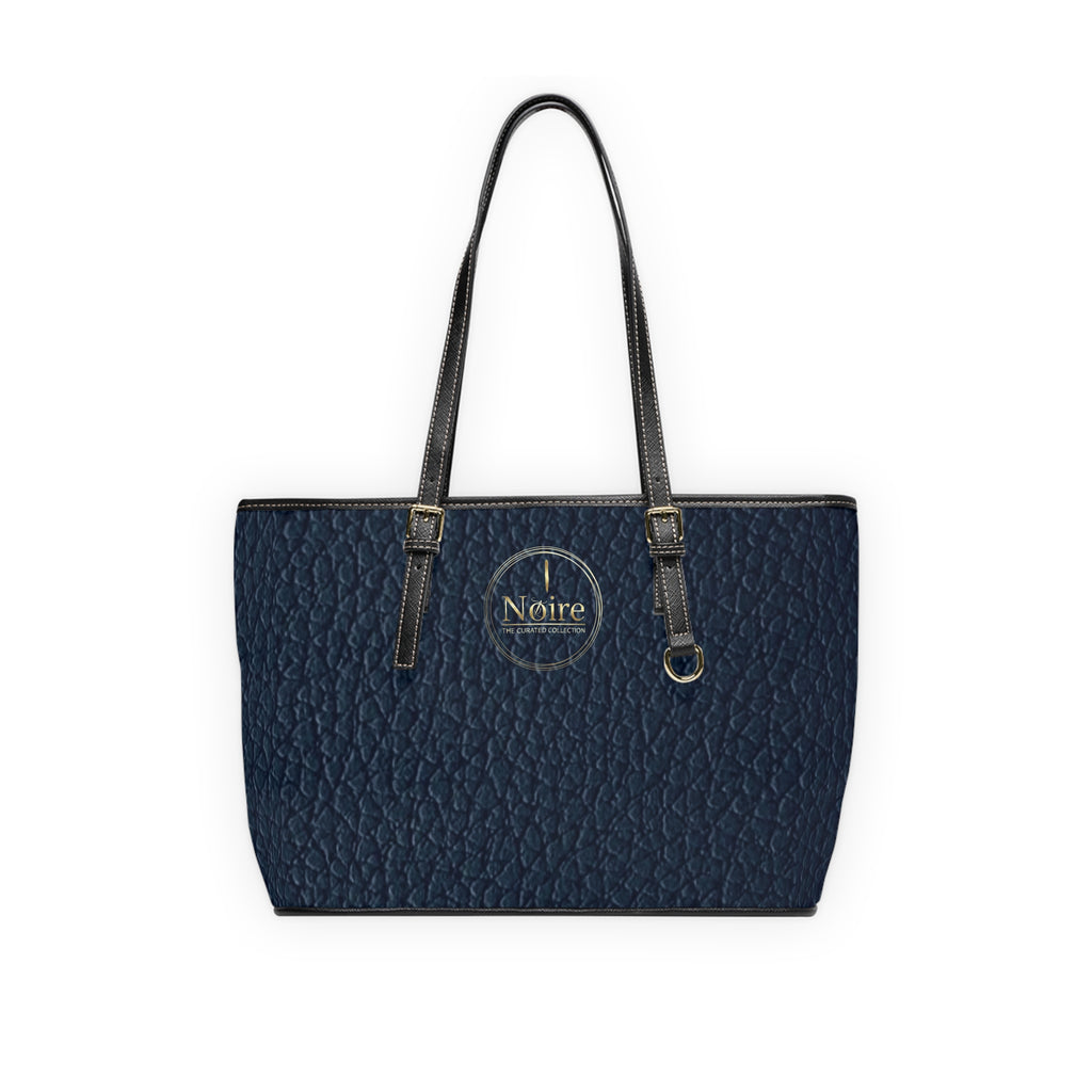 Noire Navy PU Leather Shoulder Bag – Classic Tote Handbag with Gold Logo