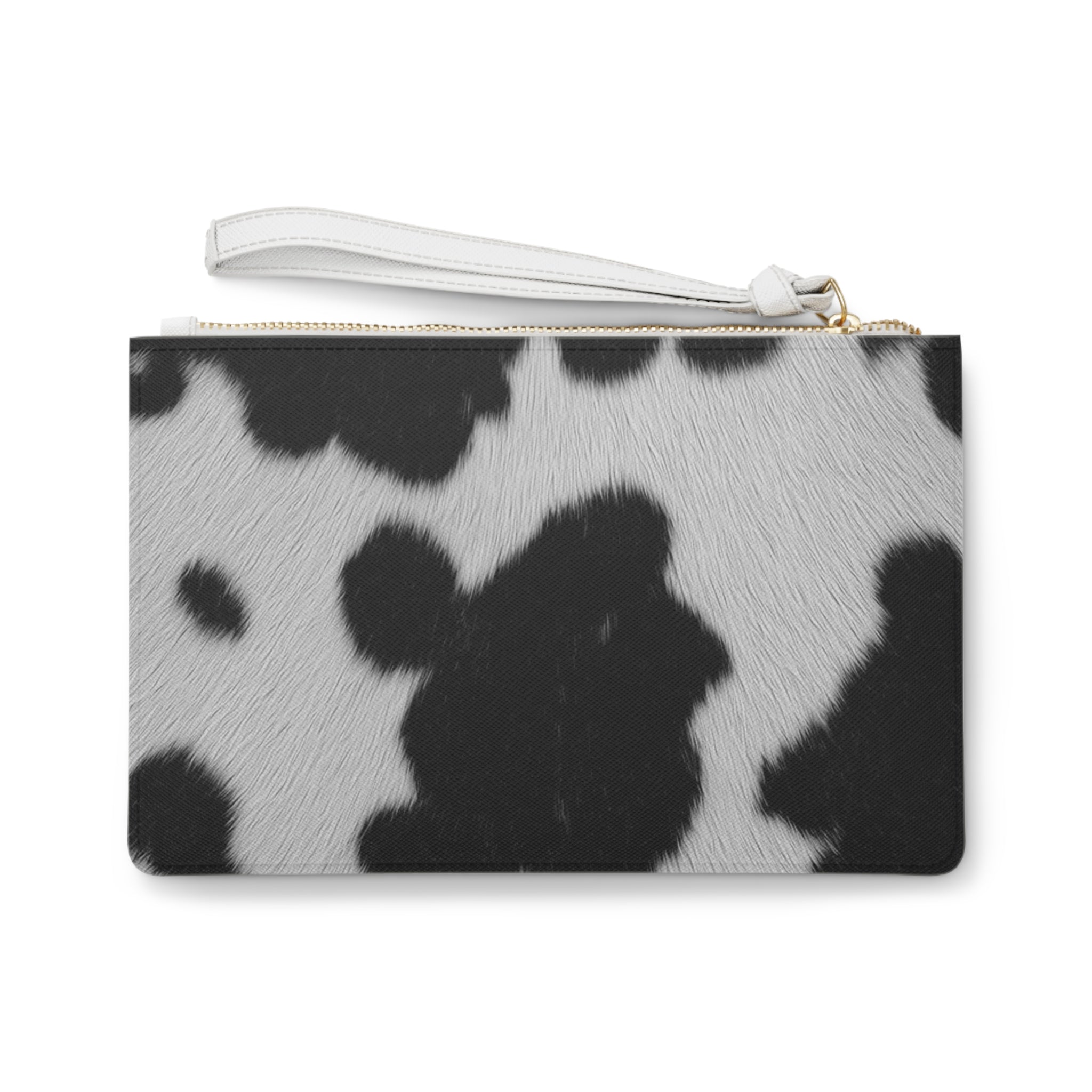 Cow Print Wristlet Clutch Bag — Black & White Faux Fur Pattern