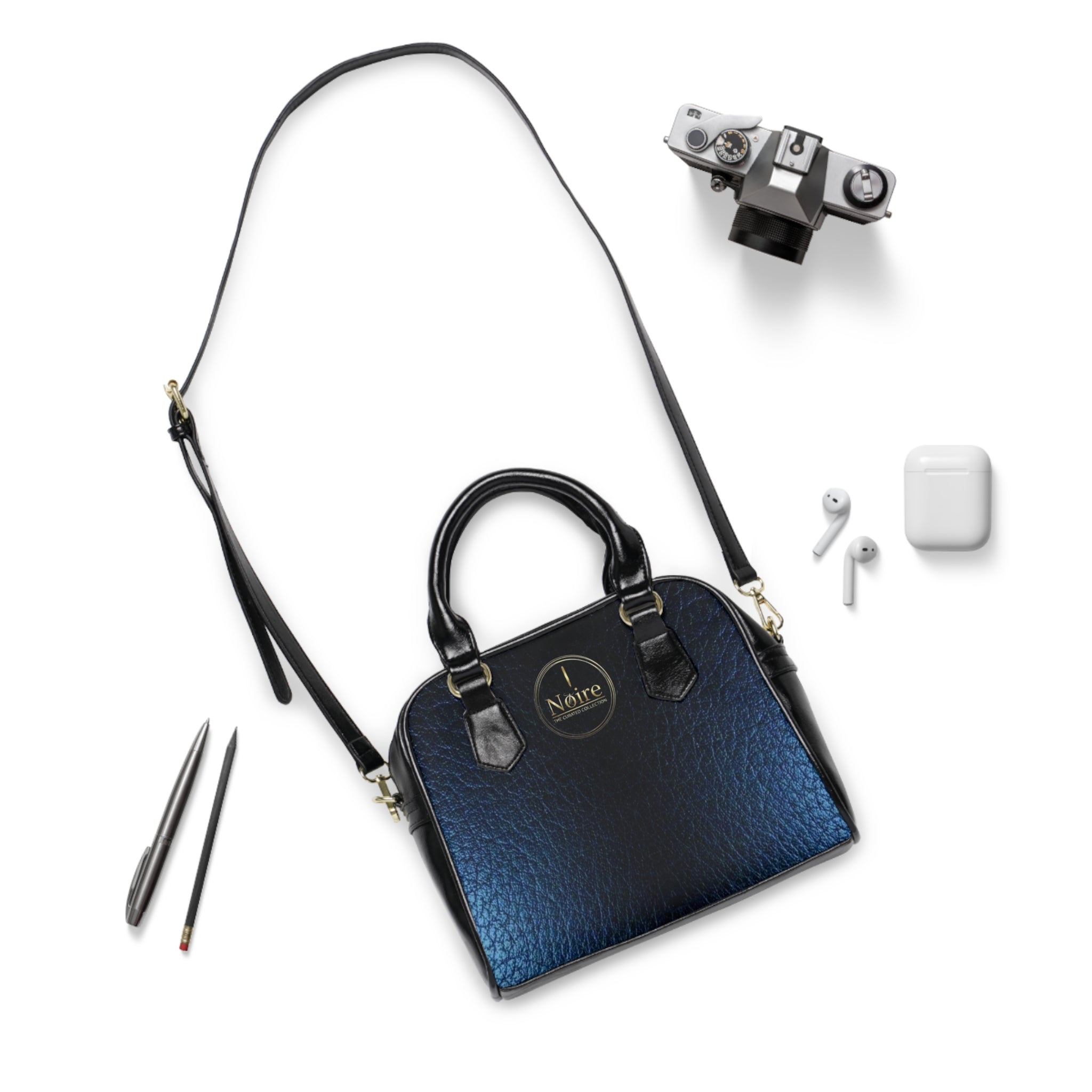Leatherette Shoulder Handbag – Midnight Blue Textured Tote