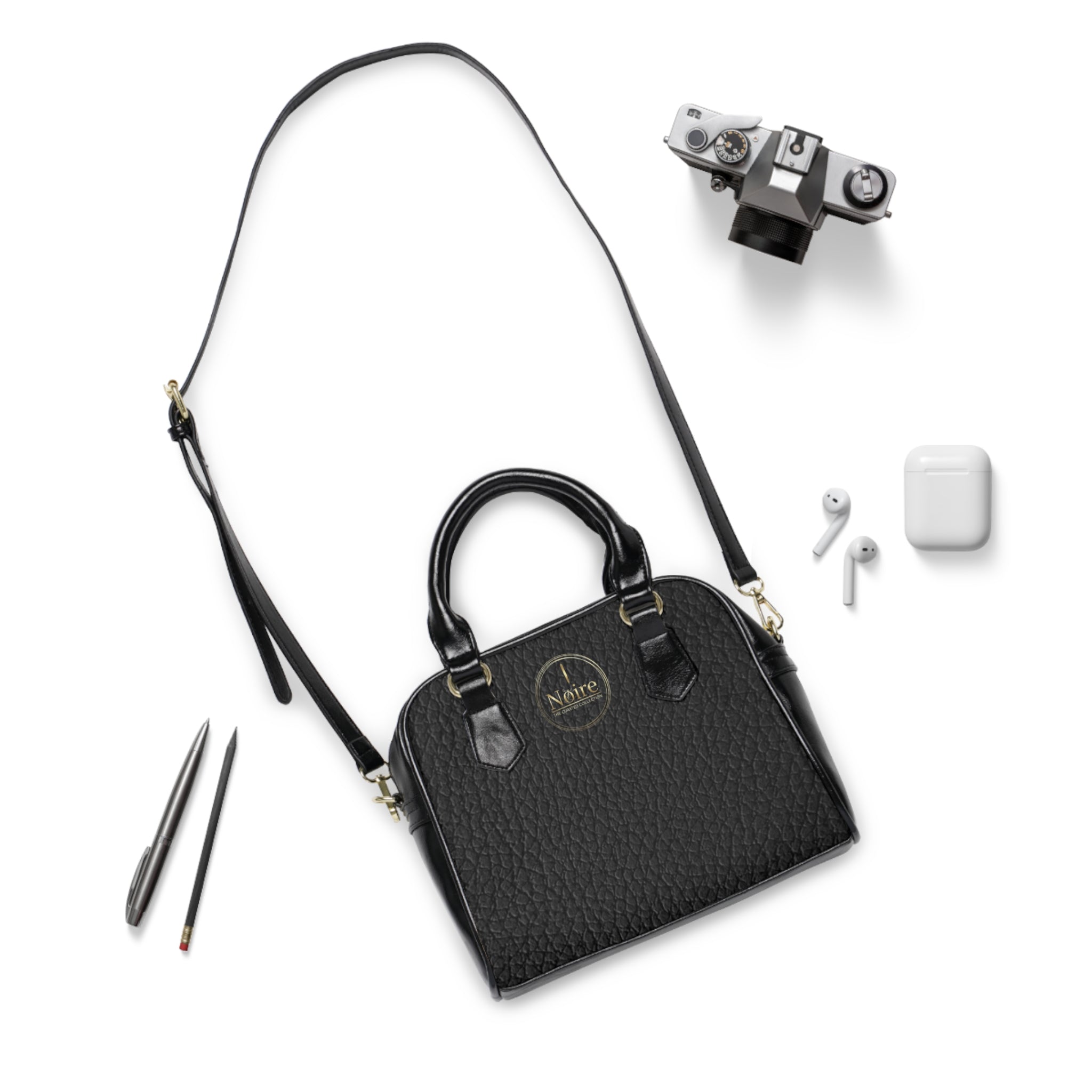 Noire Quilted Shoulder Handbag — Black Faux Leather Satchel