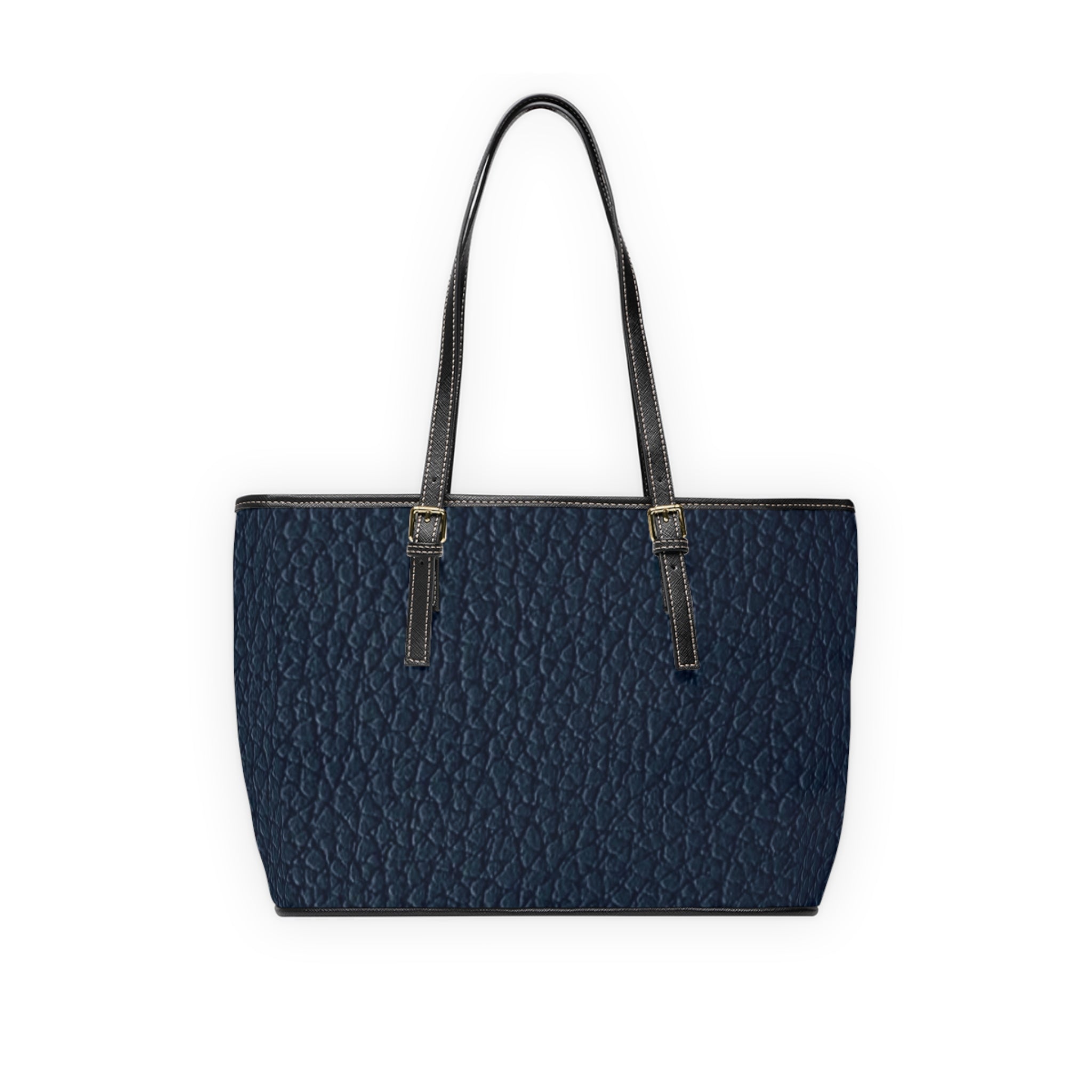 Noire Navy PU Leather Shoulder Bag – Classic Tote Handbag with Gold Logo
