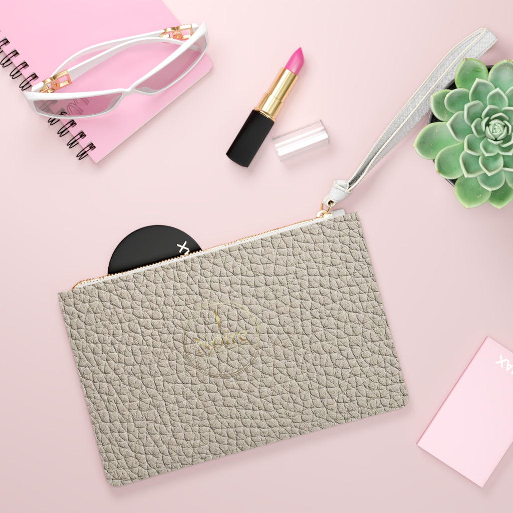 Pebbled Taupe Leather Clutch Bag — Wristlet Purse