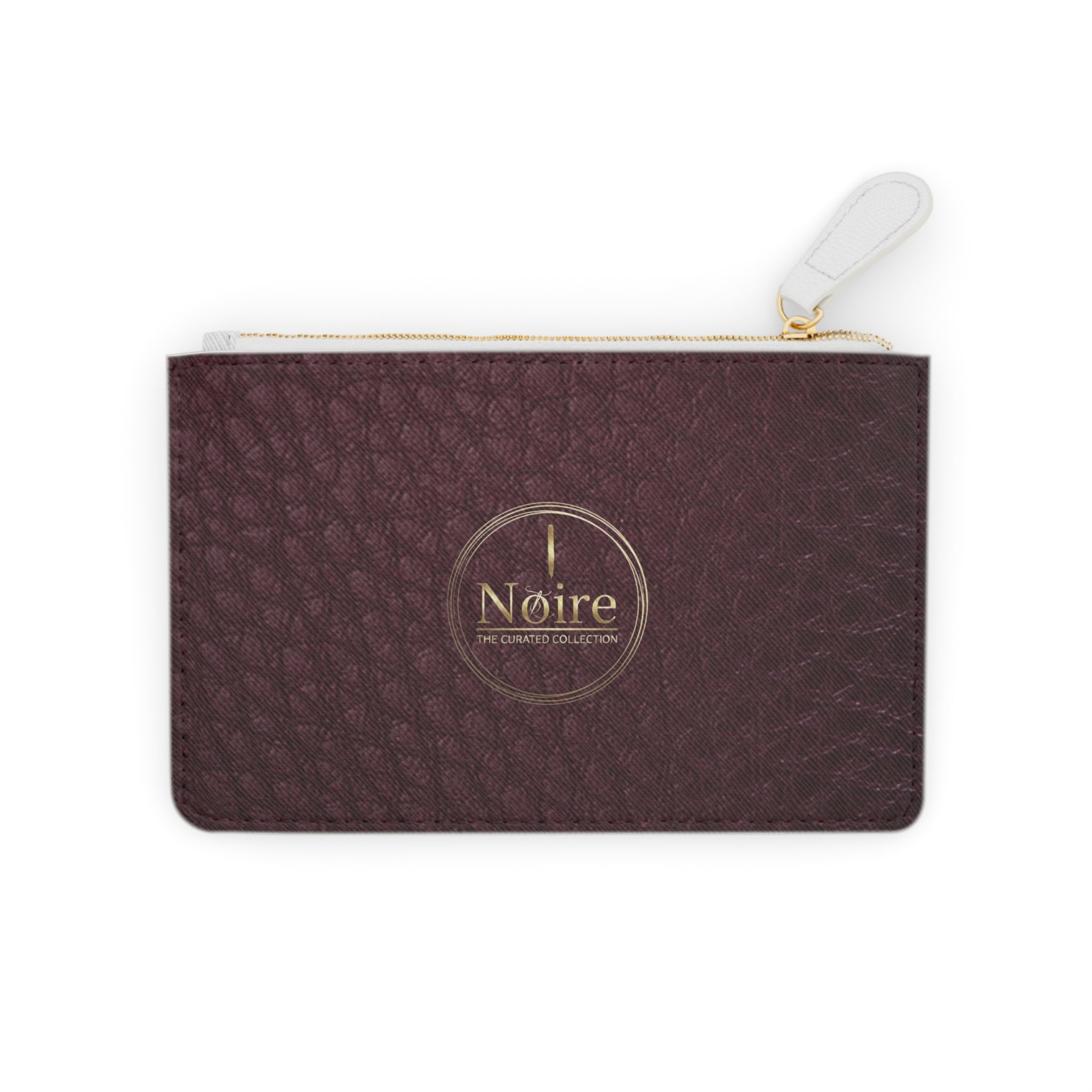 Mini Clutch Bag — Burgundy Leatherette Zipper Pouch with Gold “Noire” Logo