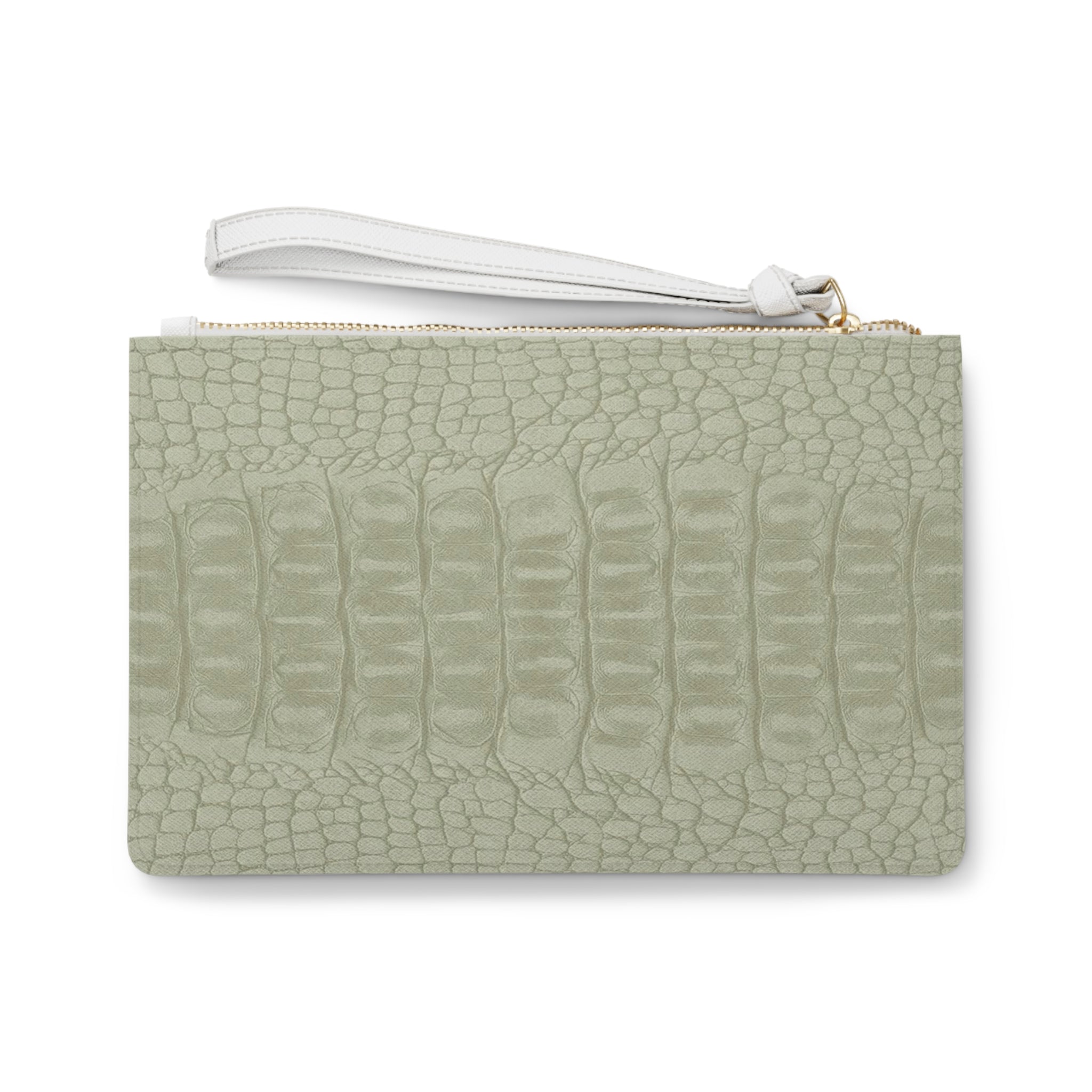 Sage Croc-Embossed Leather Clutch