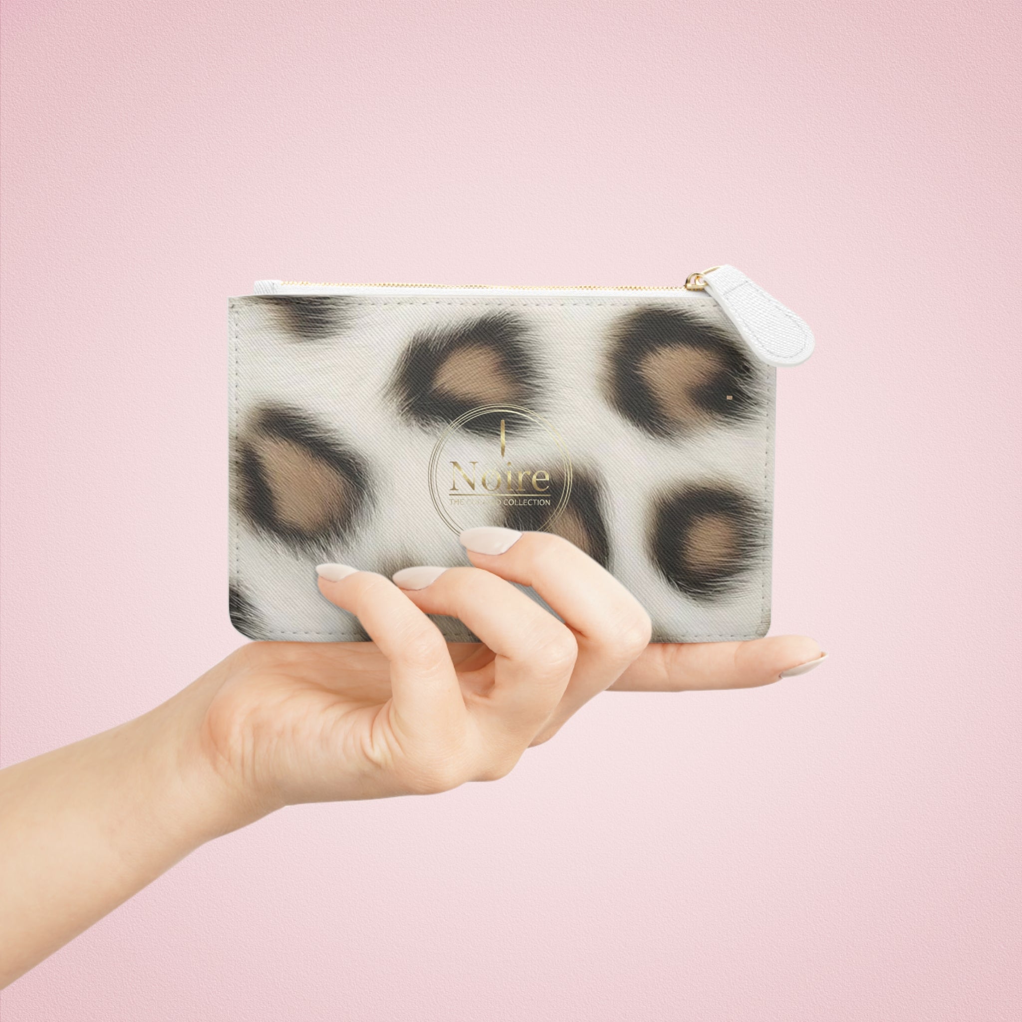 Leopard Print Mini Clutch Bag – Slim Wristlet Pouch, Neutral Animal Print Coin Purse