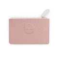 Pink Pebble Mini Clutch Bag — Compact Zipper Pouch with Gold Monogram Accent