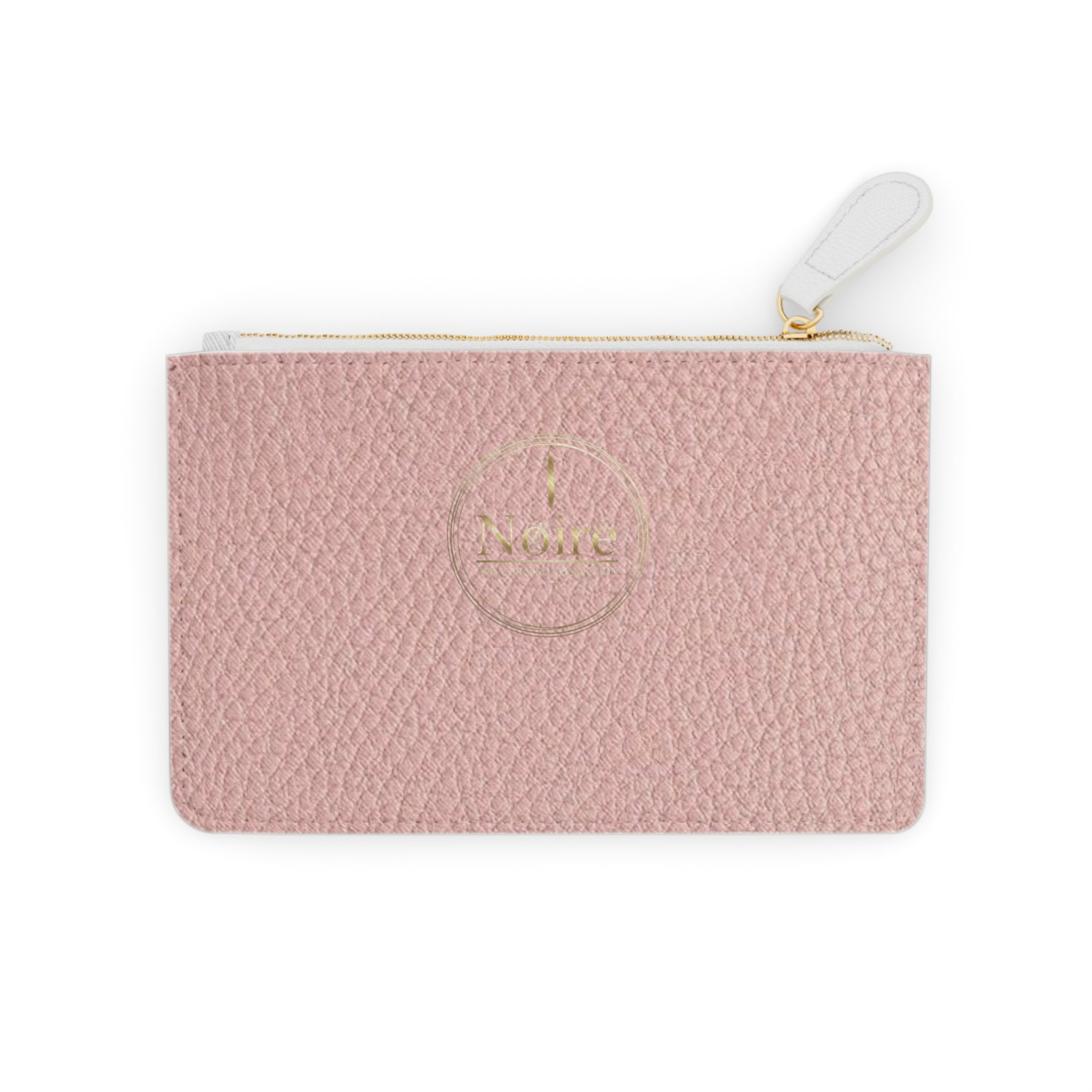Pink Pebble Mini Clutch Bag — Compact Zipper Pouch with Gold Monogram Accent