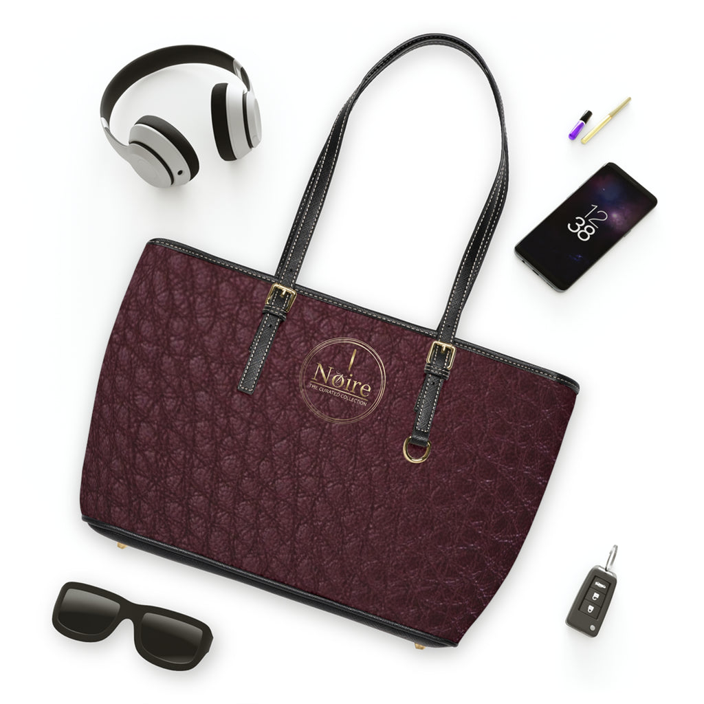 Quilted PU Leather Shoulder Bag — Burgundy Tote with Adjustable Straps
