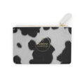 Cow Print Mini Clutch Bag — Black & White Faux Fur Pattern with Gold Logo