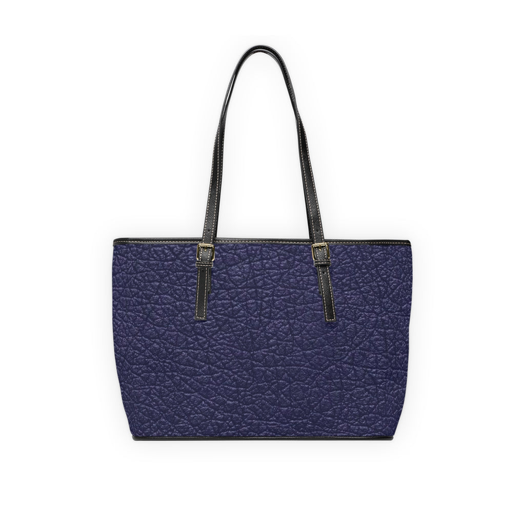 Noire Embossed PU Leather Shoulder Bag – Navy Tote with Gold Logo