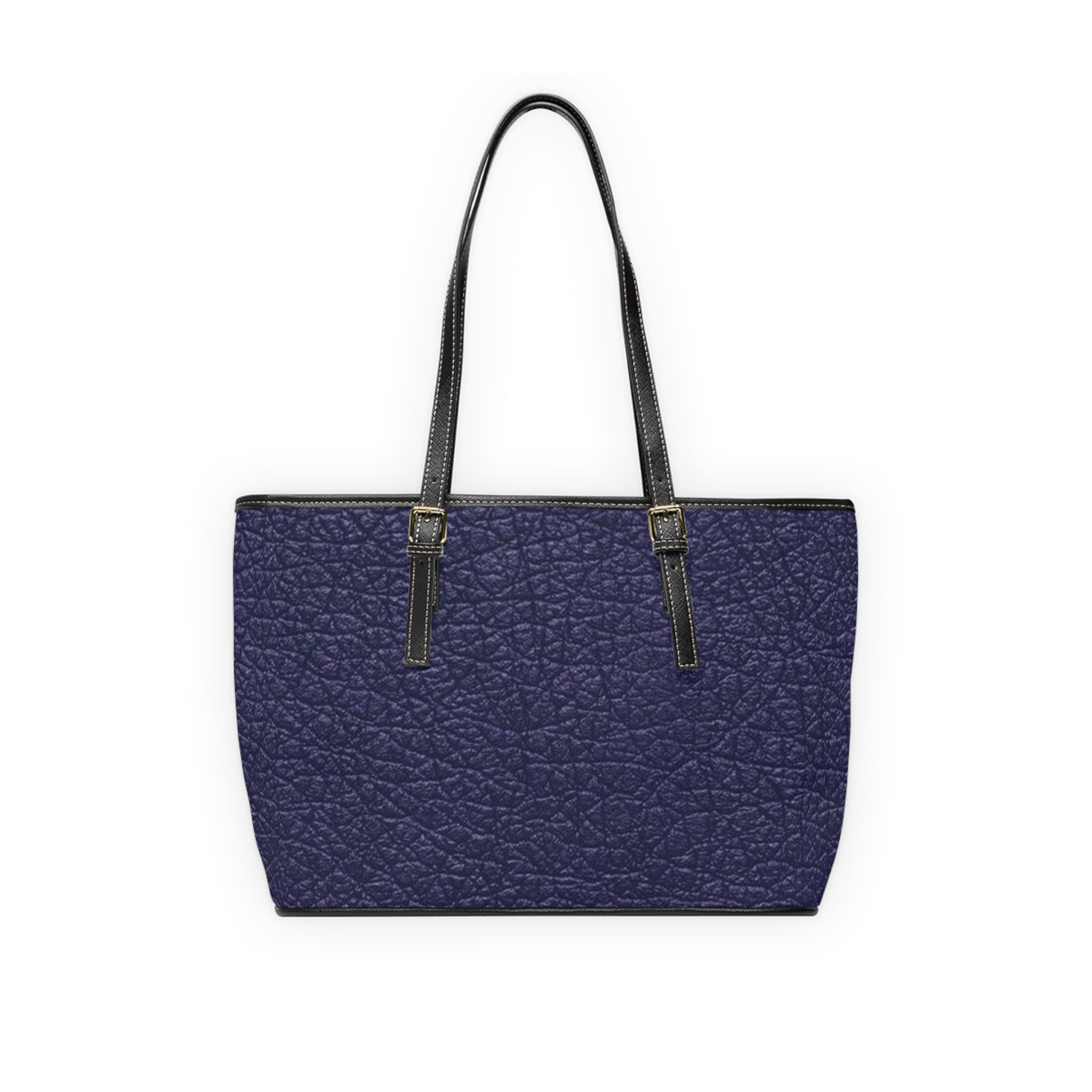 Noire Embossed PU Leather Shoulder Bag – Navy Tote with Gold Logo