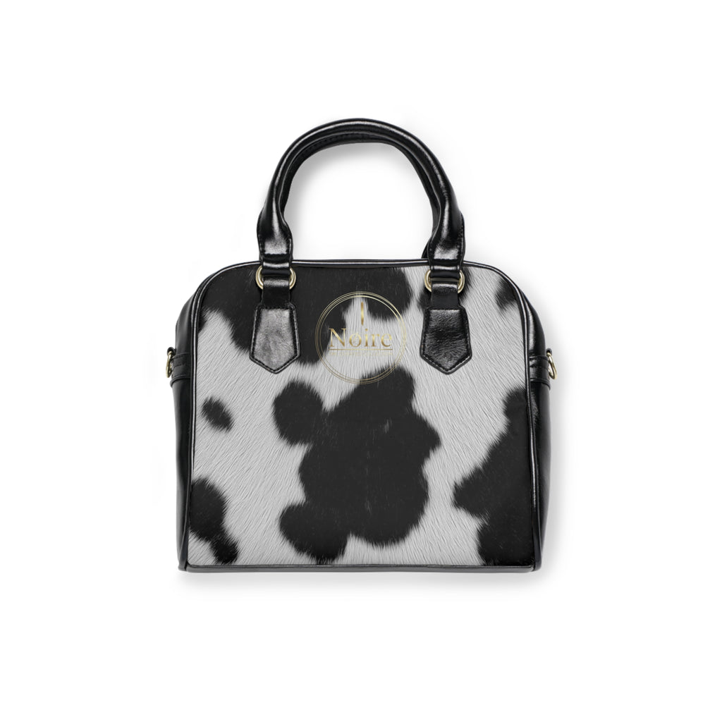 Cowhide Print Shoulder Handbag – Black & White Faux Fur Satchel