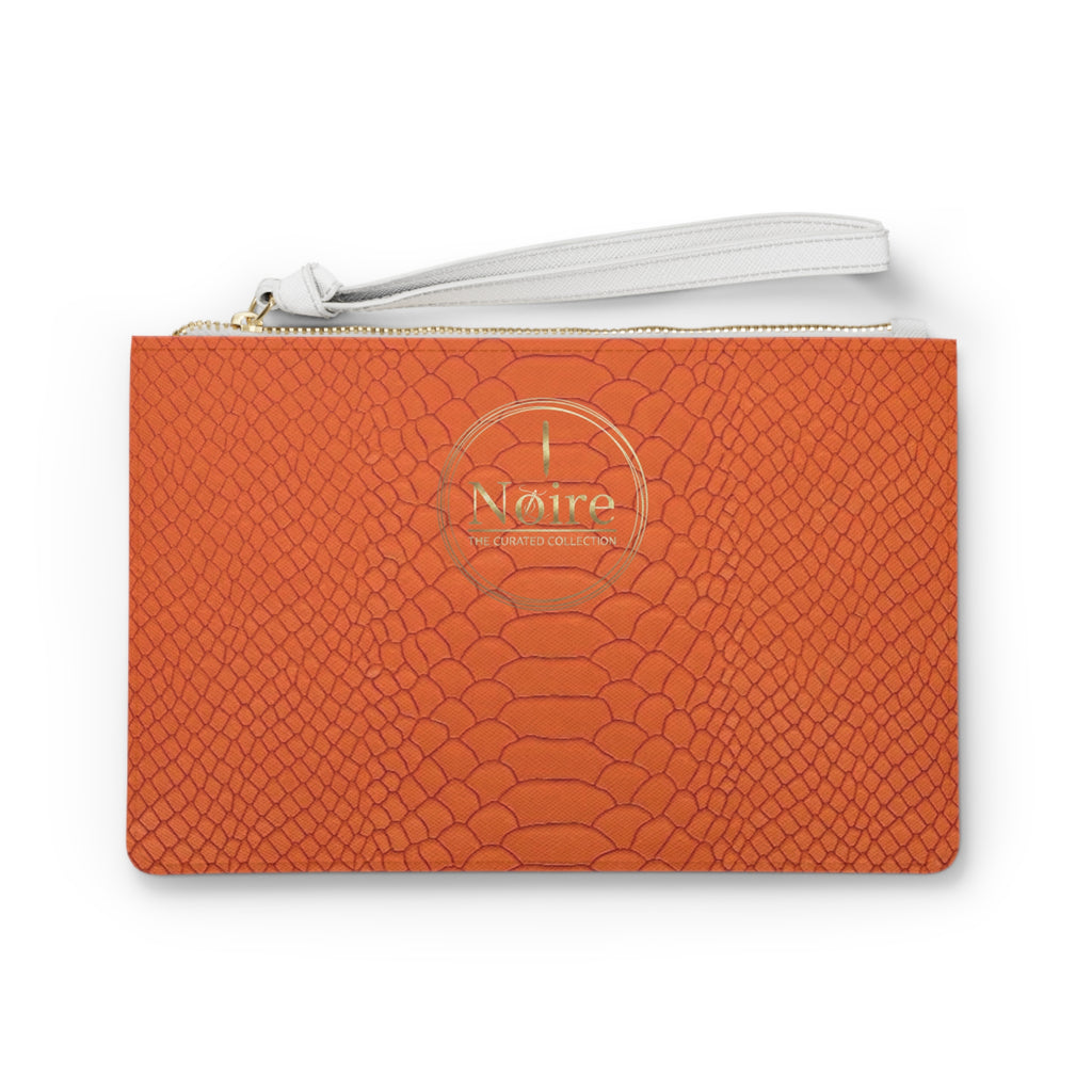 Orange Snake-Embossed Clutch Bag — Wristlet Evening Purse