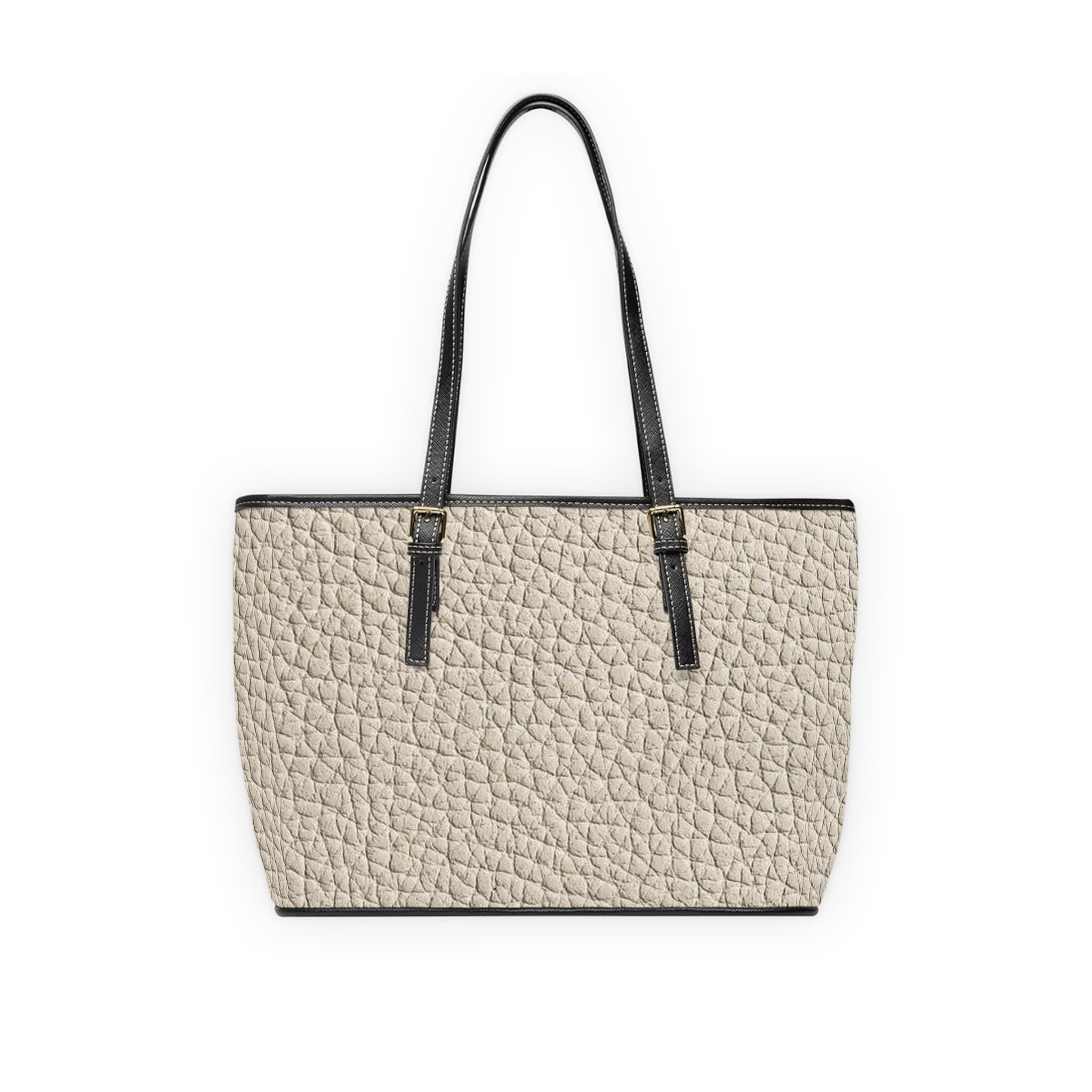 Textured PU Leather Tote Bag - Cream Shoulder Handbag