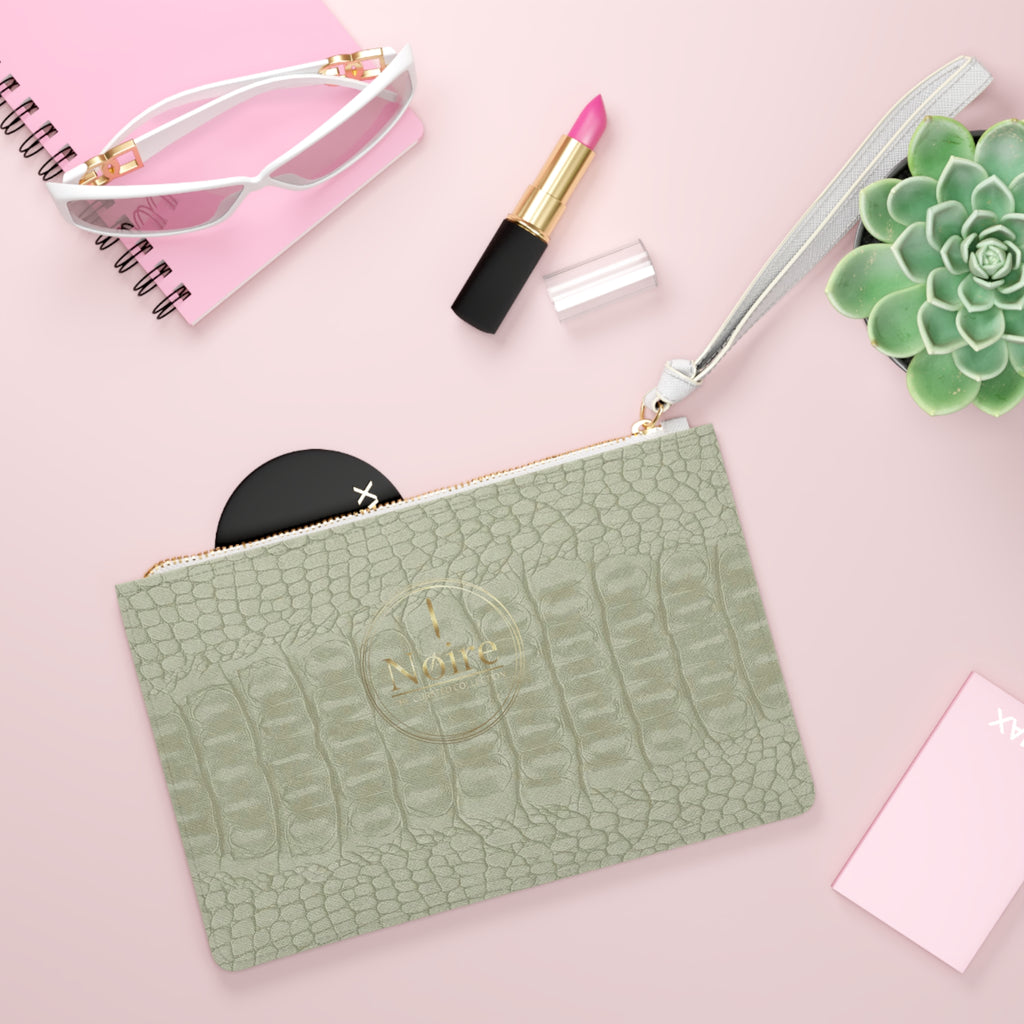 Sage Croc-Embossed Leather Clutch