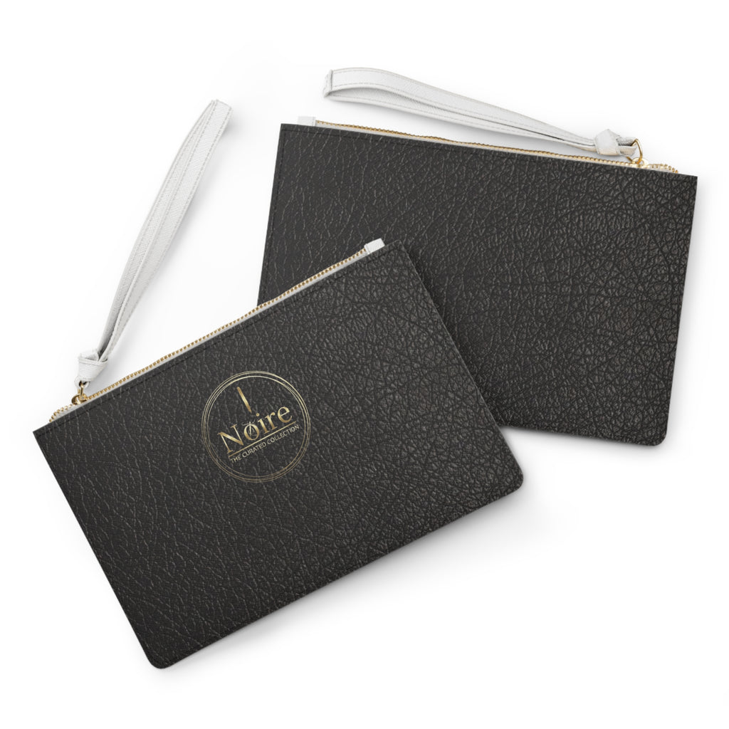 Noire Black Leather Wristlet Clutch Bag — Elegant Zippered Evening Purse