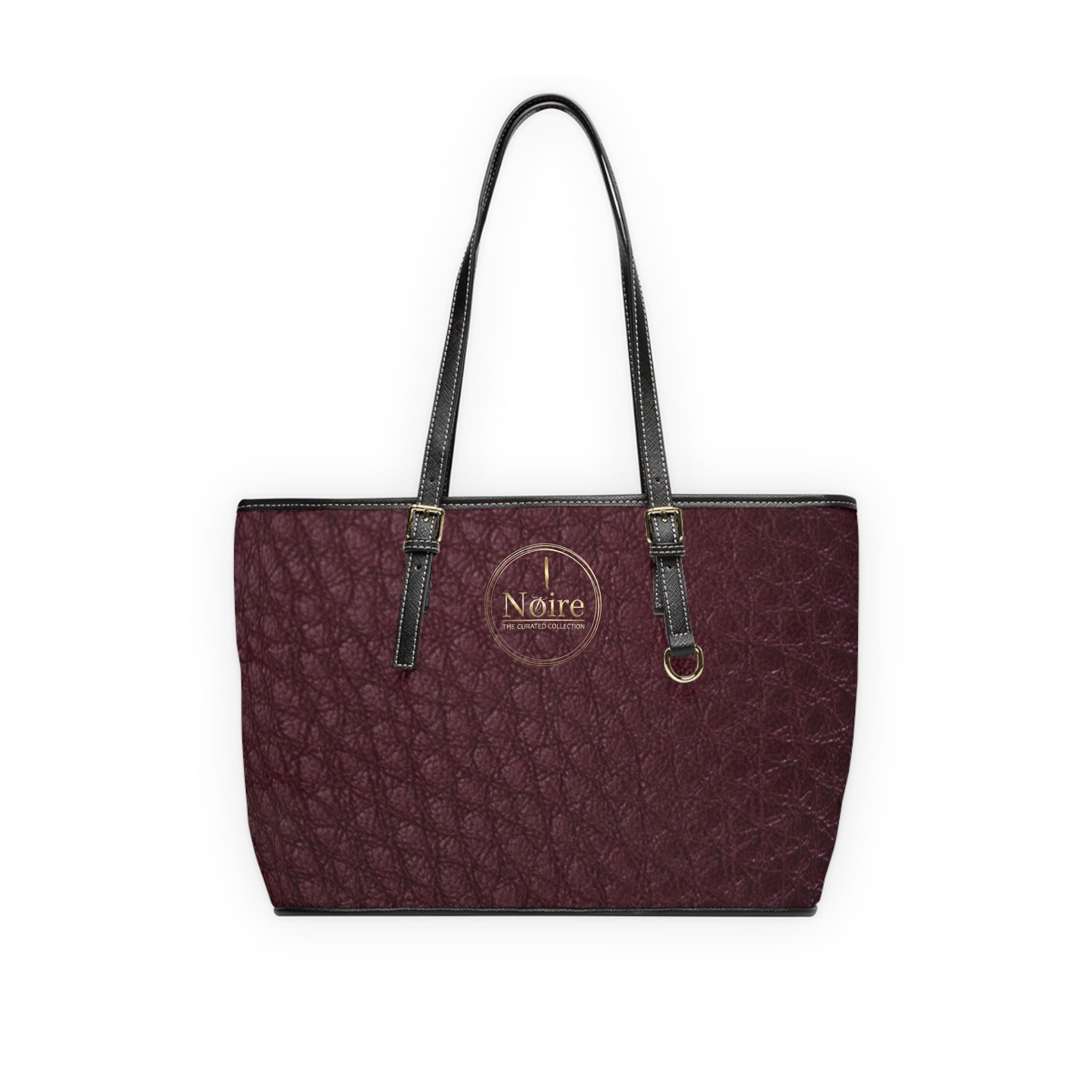 Quilted PU Leather Shoulder Bag — Burgundy Tote with Adjustable Straps