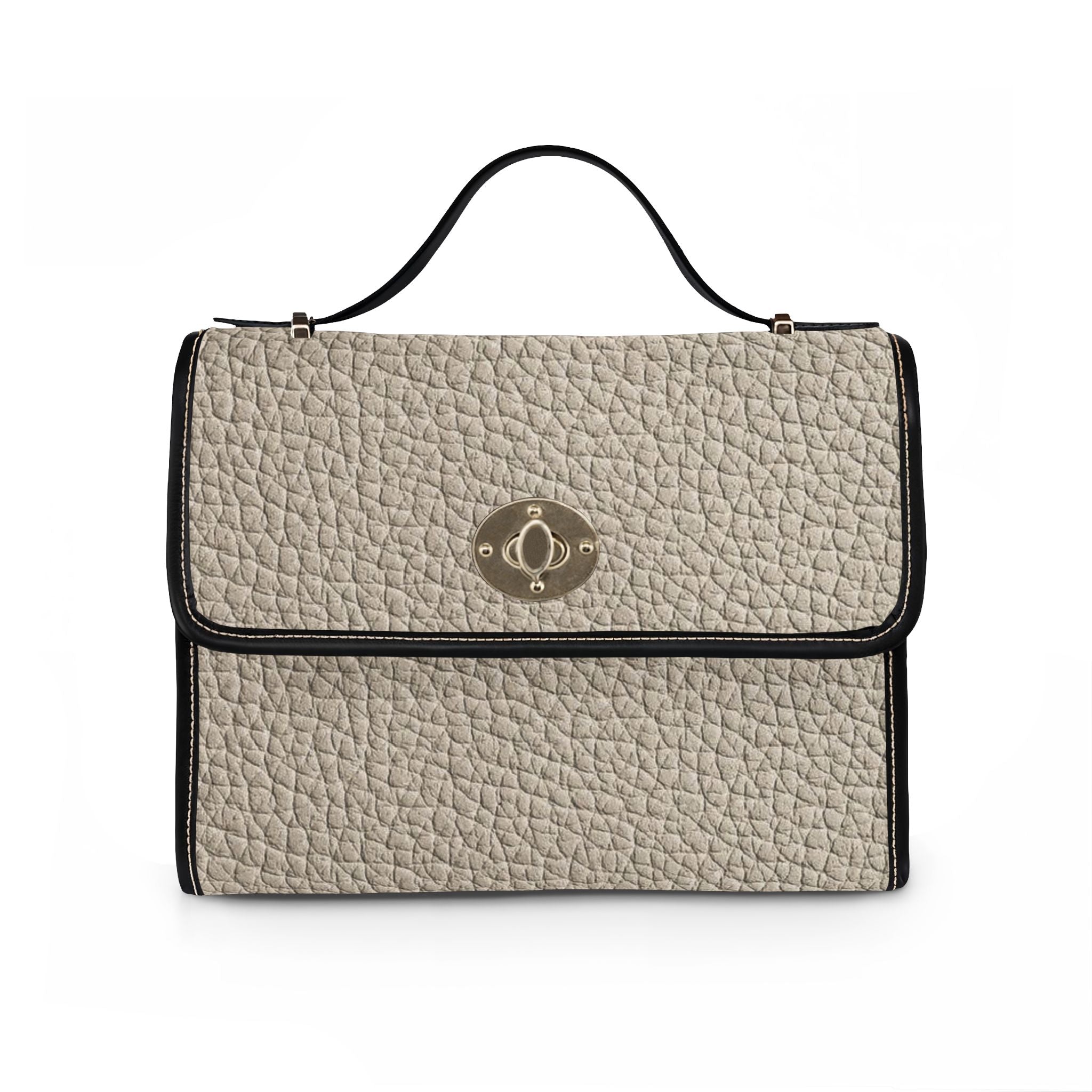 Pebbled Taupe Satchel Waterproof Canvas Bag | Structured Top-Handle Crossbody