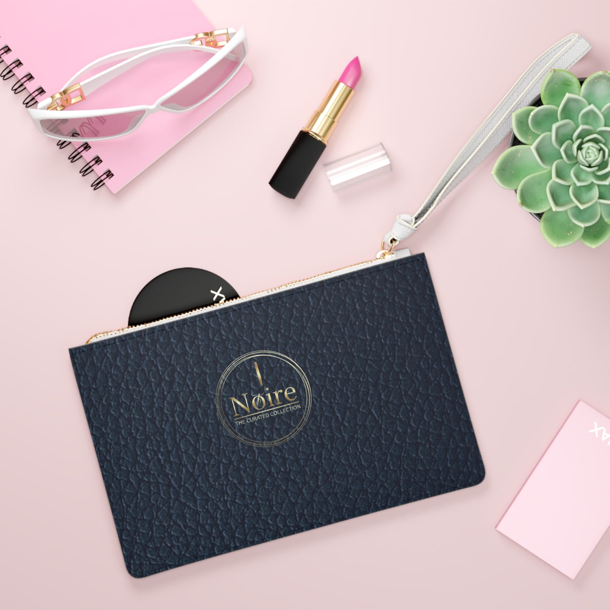 Royal bluePebbled Leather Wristlet Clutch Bag – Minimal Zipper Pouch