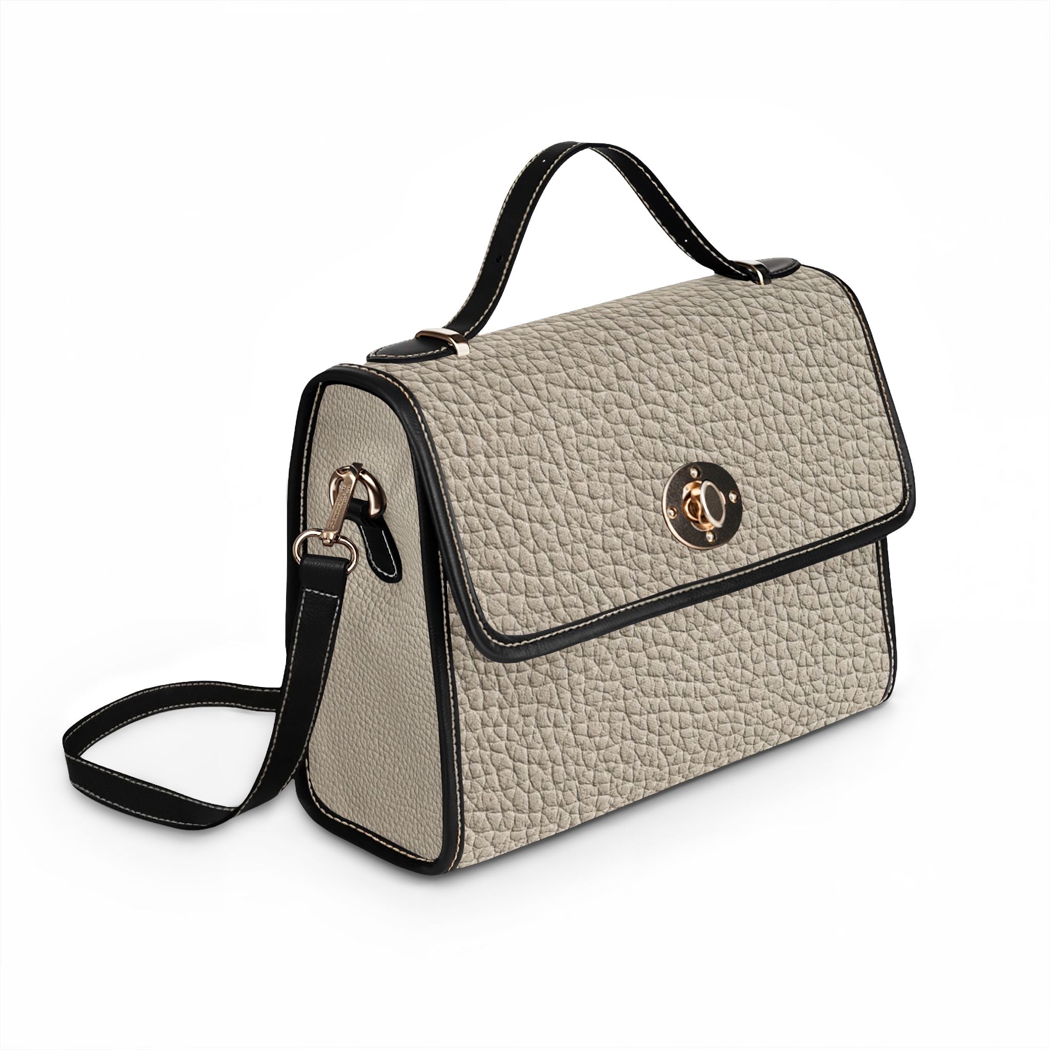 Pebbled Taupe Satchel Waterproof Canvas Bag | Structured Top-Handle Crossbody