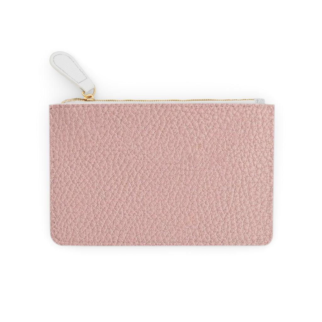 Pink Pebble Mini Clutch Bag — Compact Zipper Pouch with Gold Monogram Accent