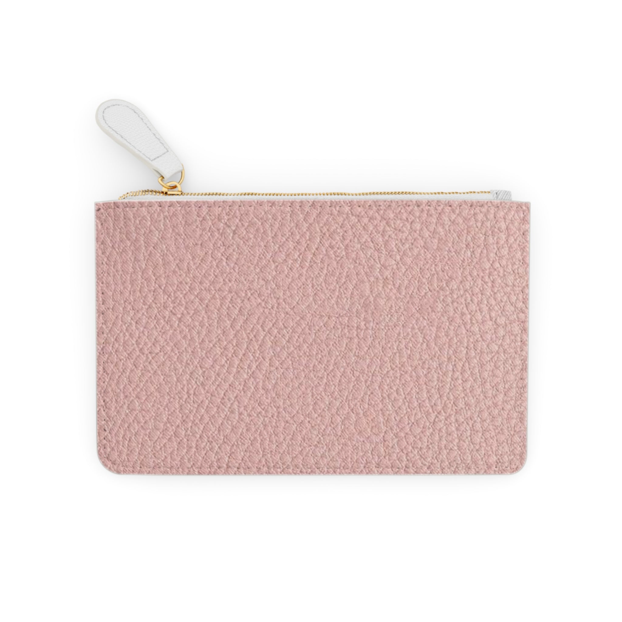 Pink Pebble Mini Clutch Bag — Compact Zipper Pouch with Gold Monogram Accent