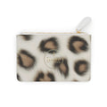 Leopard Print Mini Clutch Bag – Slim Wristlet Pouch, Neutral Animal Print Coin Purse